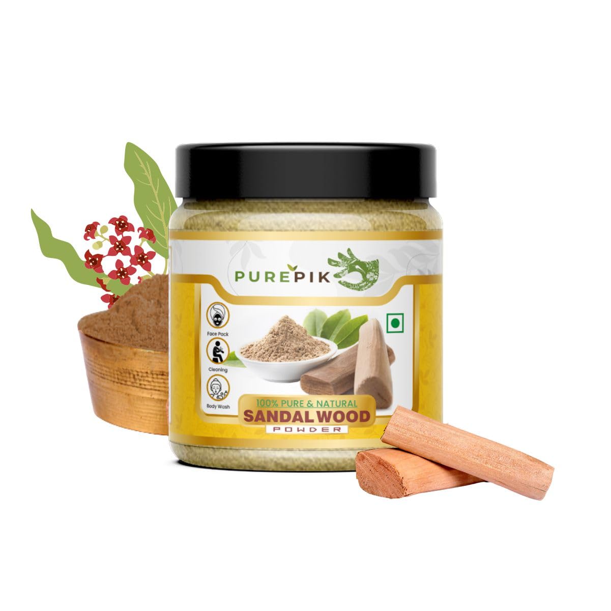 Purepik Sandalwood Face Pack Powder 200g | Natural Chandan Facial Mask for Glowing Skin | Exfoliating & Brightening Treatment for Acne, Dark Spots & Dullness | Ayurvedic Skincare for Daily Use & Spa Days