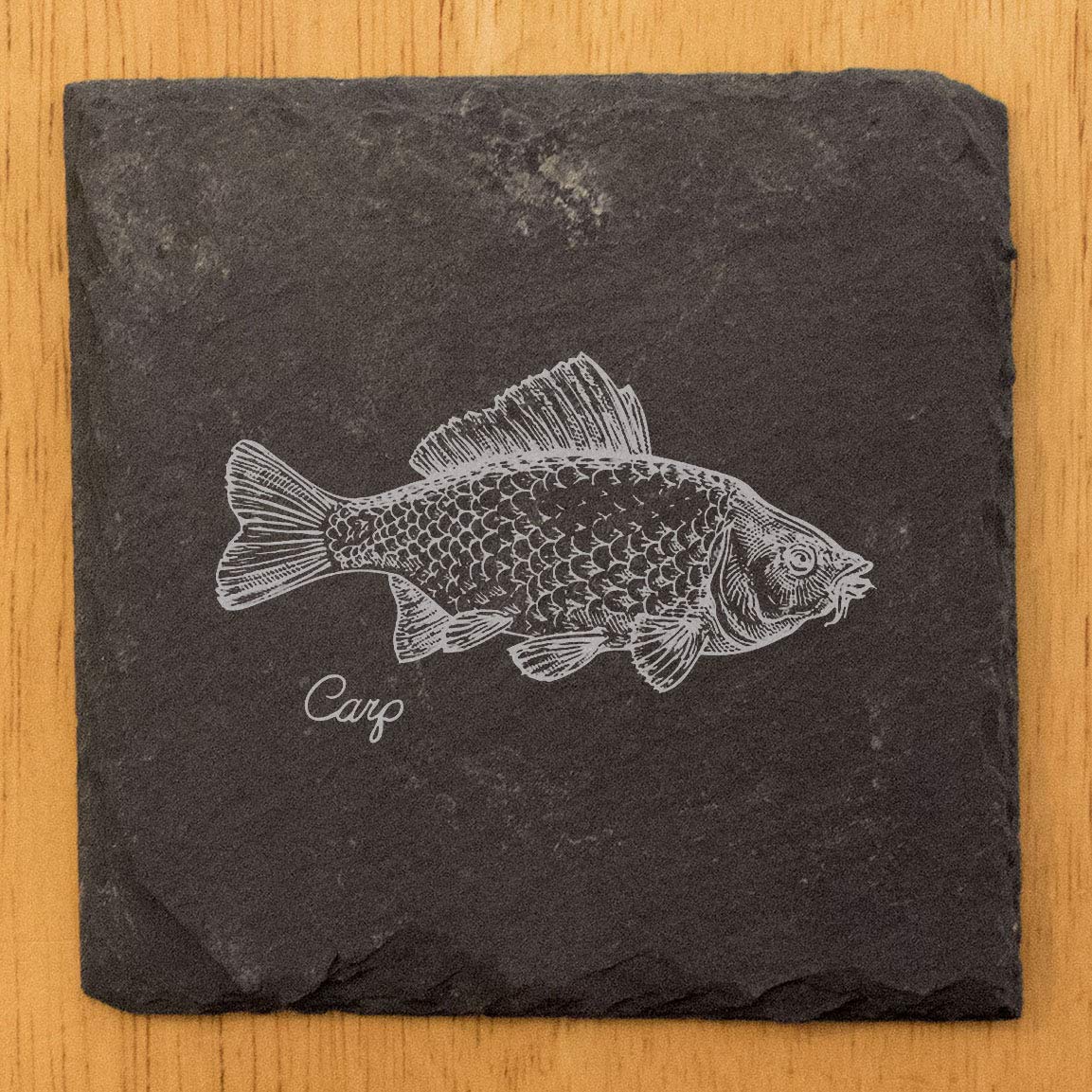Premium Square Slate Fishing Coasters - Set of 6 for Beer Mugs & Drink Glasses - Perfect for Angler's Home Bar, Man Cave, or Fishing Lodge Decor