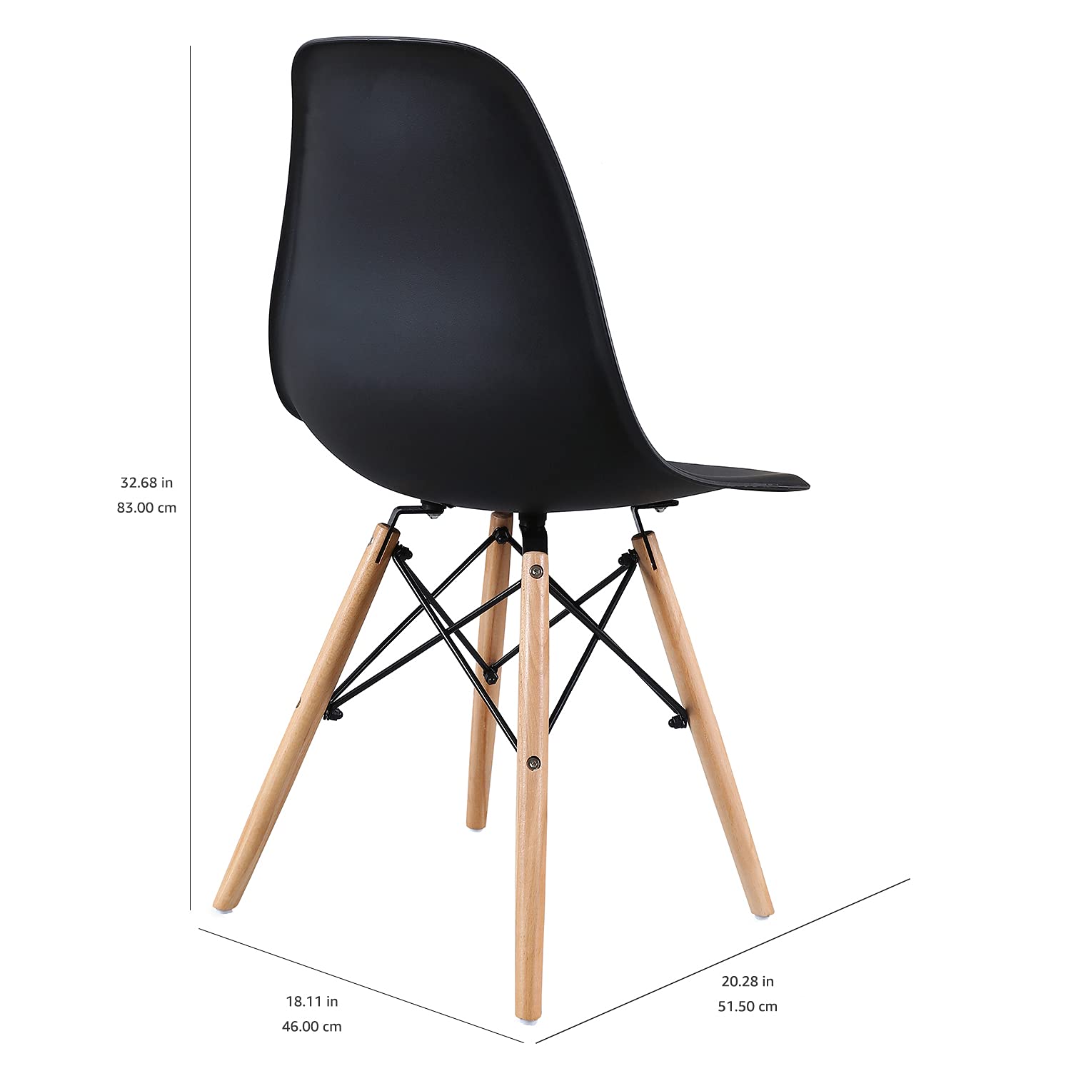 Amazon Basics Modern Dining Chairs Set of 4 - Black Shell Design with Wooden Legs for Kitchen, Dining Room & Living Room - 18.11