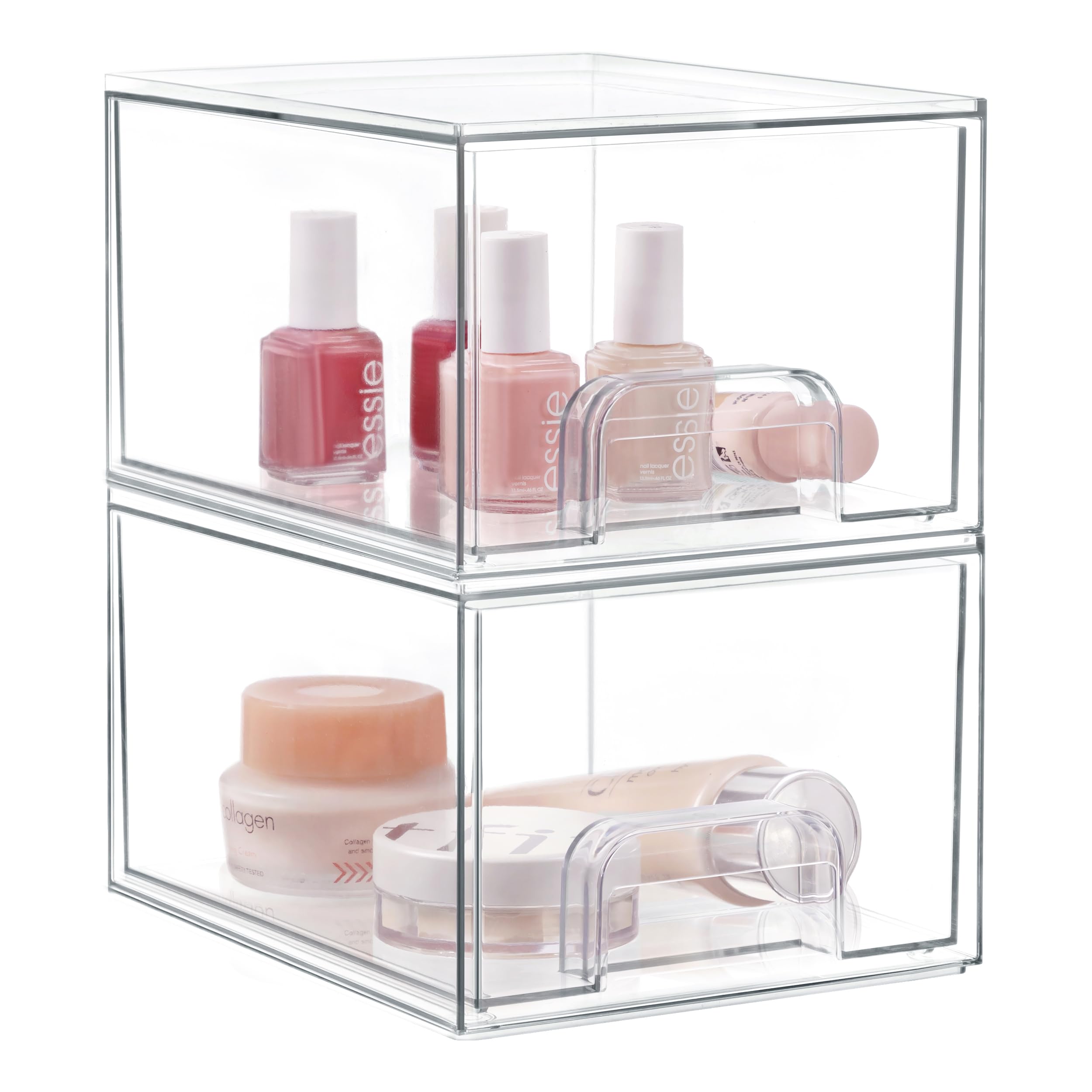 HBlife 2-Pack Clear Acrylic Makeup Organizer - Stackable Cosmetic Storage Drawers for Countertop, Bathroom & Vanity Organization | Perfect for Makeup Brushes, Skincare Products & Jewelry Storage