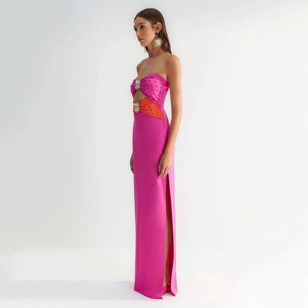 Black Pink Rhinestone Bodycon Dress for Women - Sexy Strapless Off Shoulder Bandage Dress for Nightclub, Party & Special Occasions