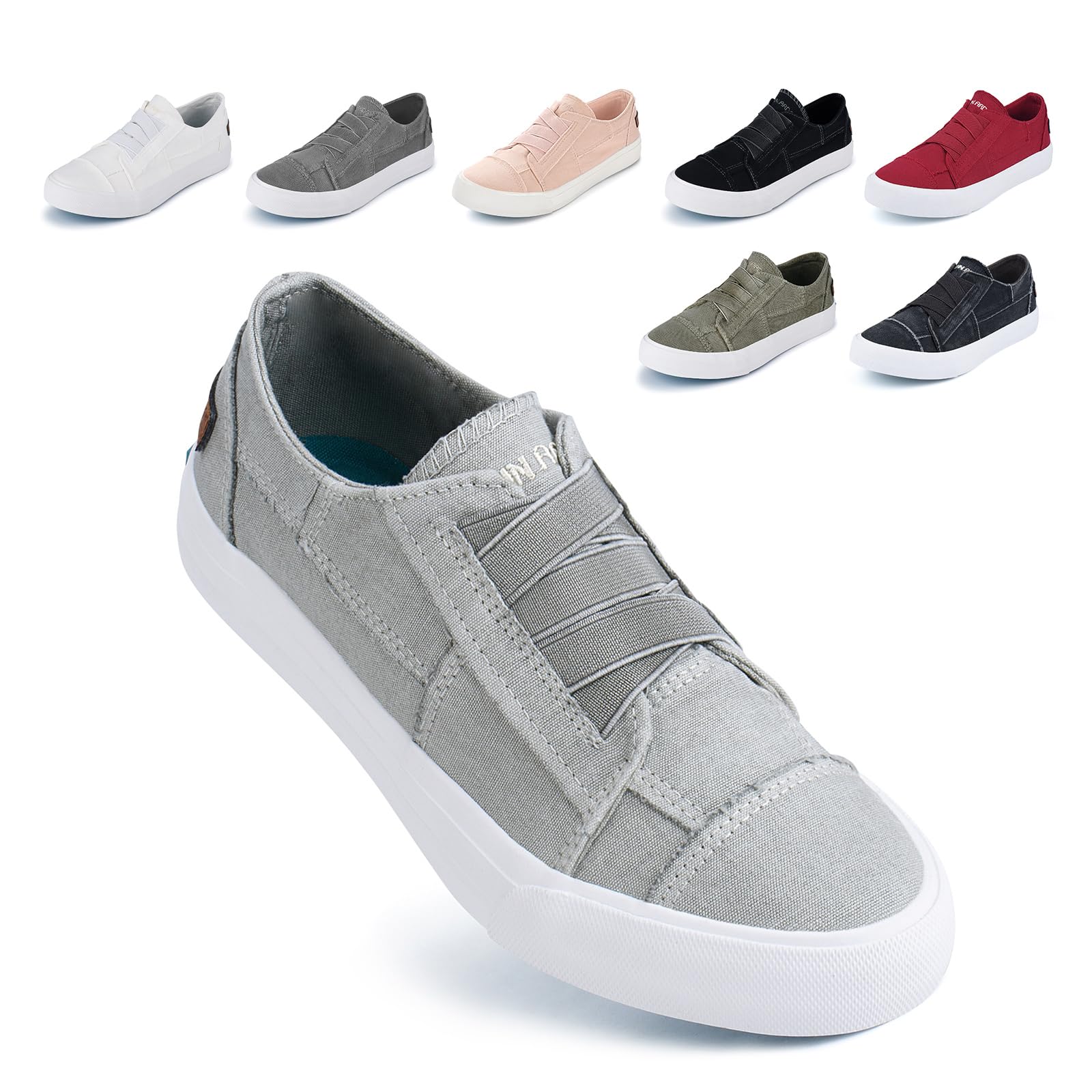 JENN ARDOR Women's Slip On Sneakers - No Lace Elastic Low Top Canvas Shoes for Women | Trendy & Comfortable Casual Walking Shoes | Perfect for Work, Travel & Everyday Wear