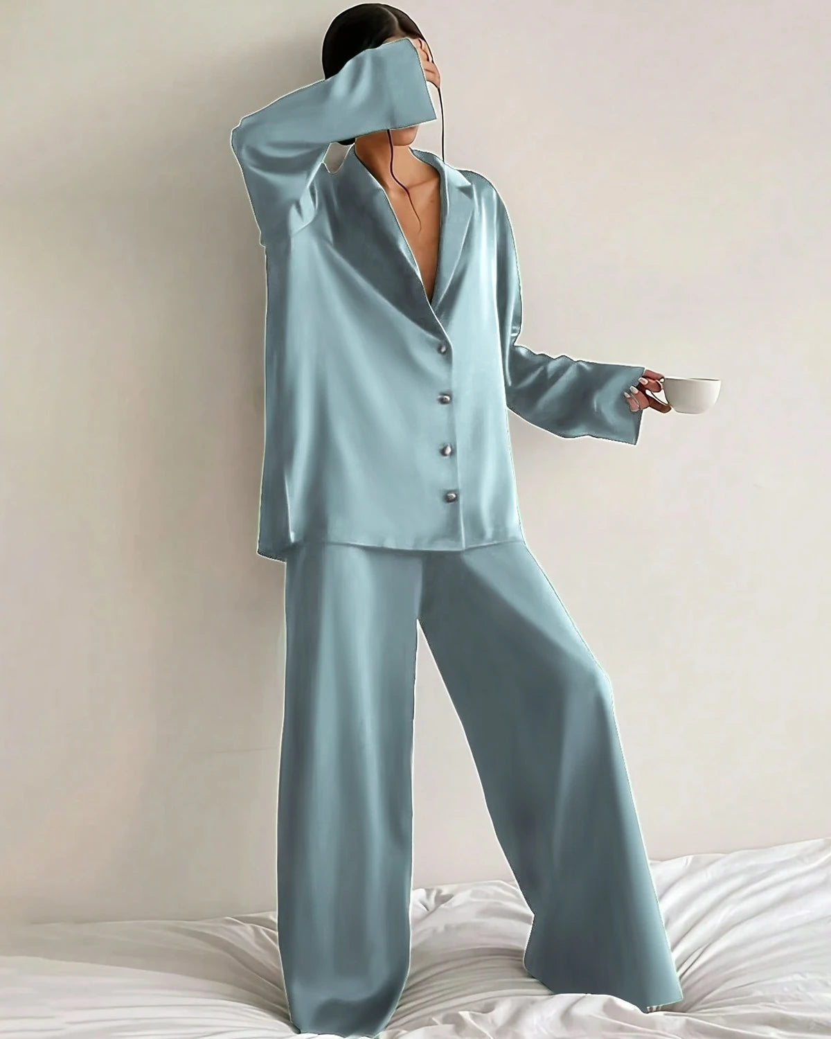 Comfy Oversized Silk Pajama Set for Women - Soft & Breathable Sleepwear for Lounge & Relaxation at Home
