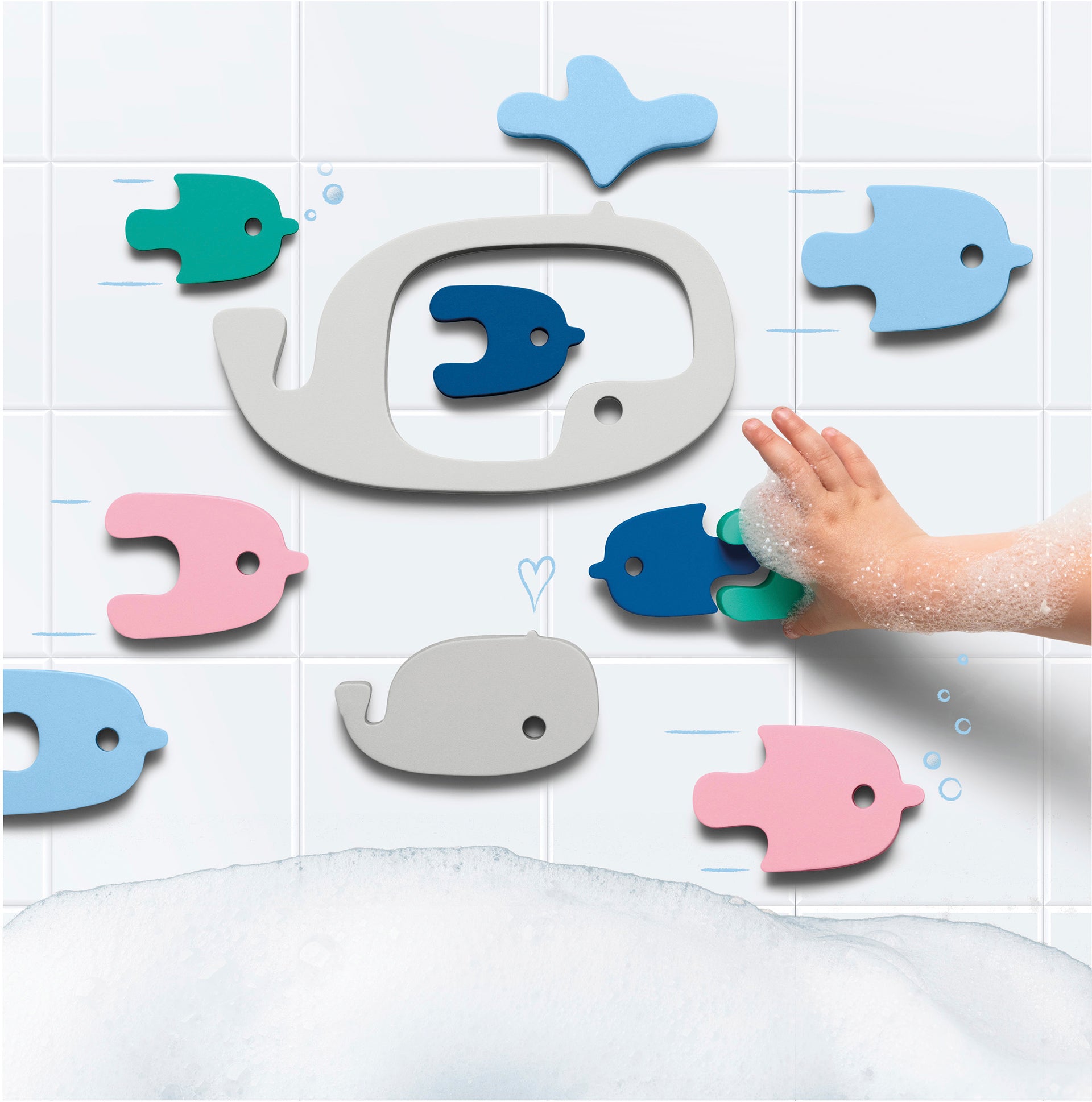 Quut Soft Foam Bath Puzzle - Whale Shaped Non-Toxic Foam Toys for Kids | Fun Bathtime & Pool Playtime Learning Activity