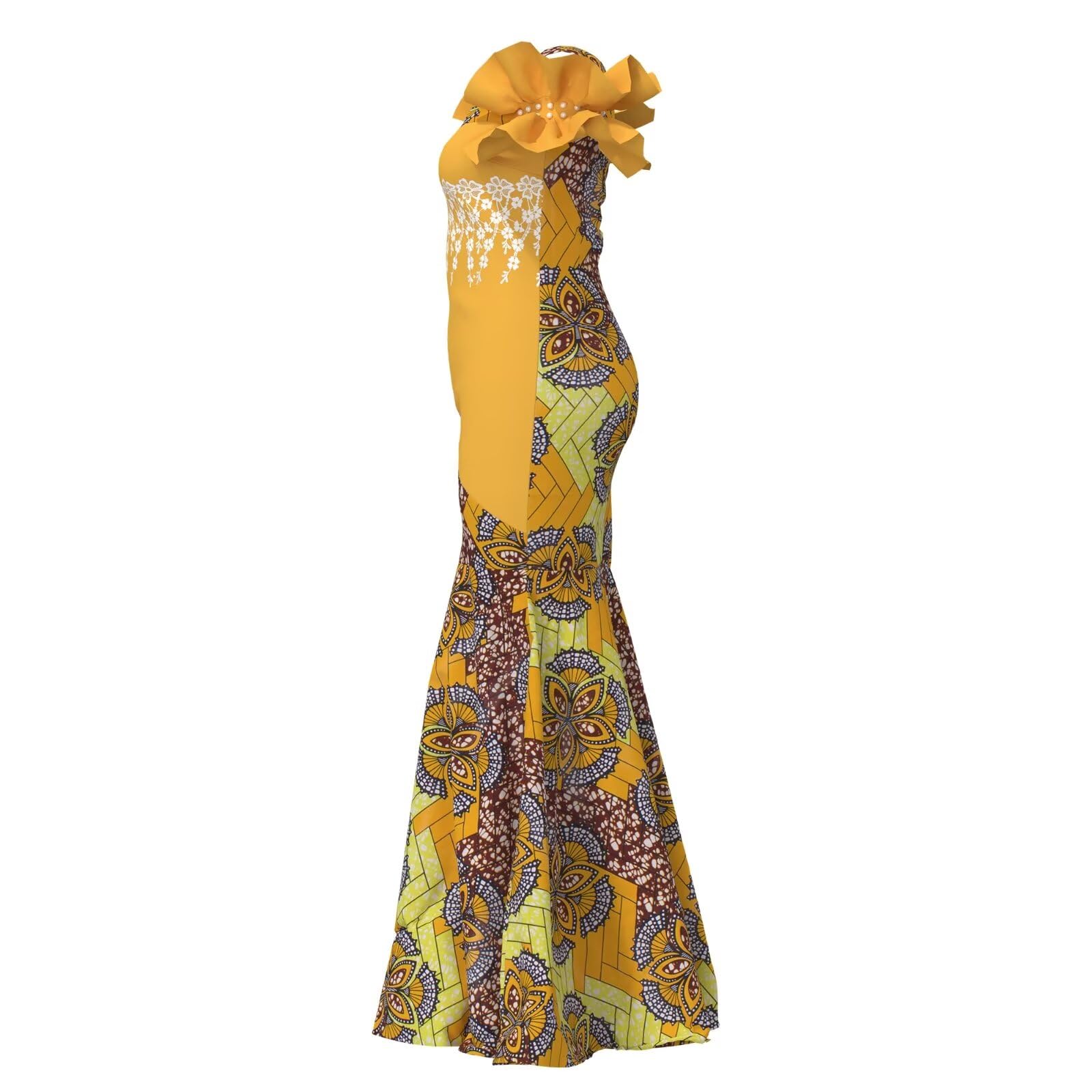 Elegant Ankara Maxi Mermaid Dress for Women - African Print Lace Decorated Gowns for Parties, Weddings & Special Occasions