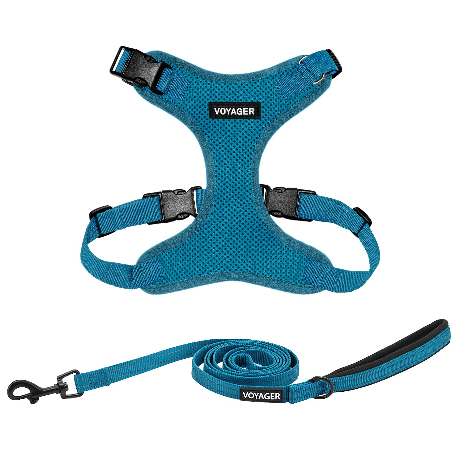 Best Pet Supplies Voyager Step-in Lock Dog Harness with Reflective Leash Combo Set - Neoprene Handle, 5ft - Adjustable for Small, Medium & Large Breed Dogs & Cats - Turquoise, XS - Perfect for Walking, Training & Outdoor Adventures