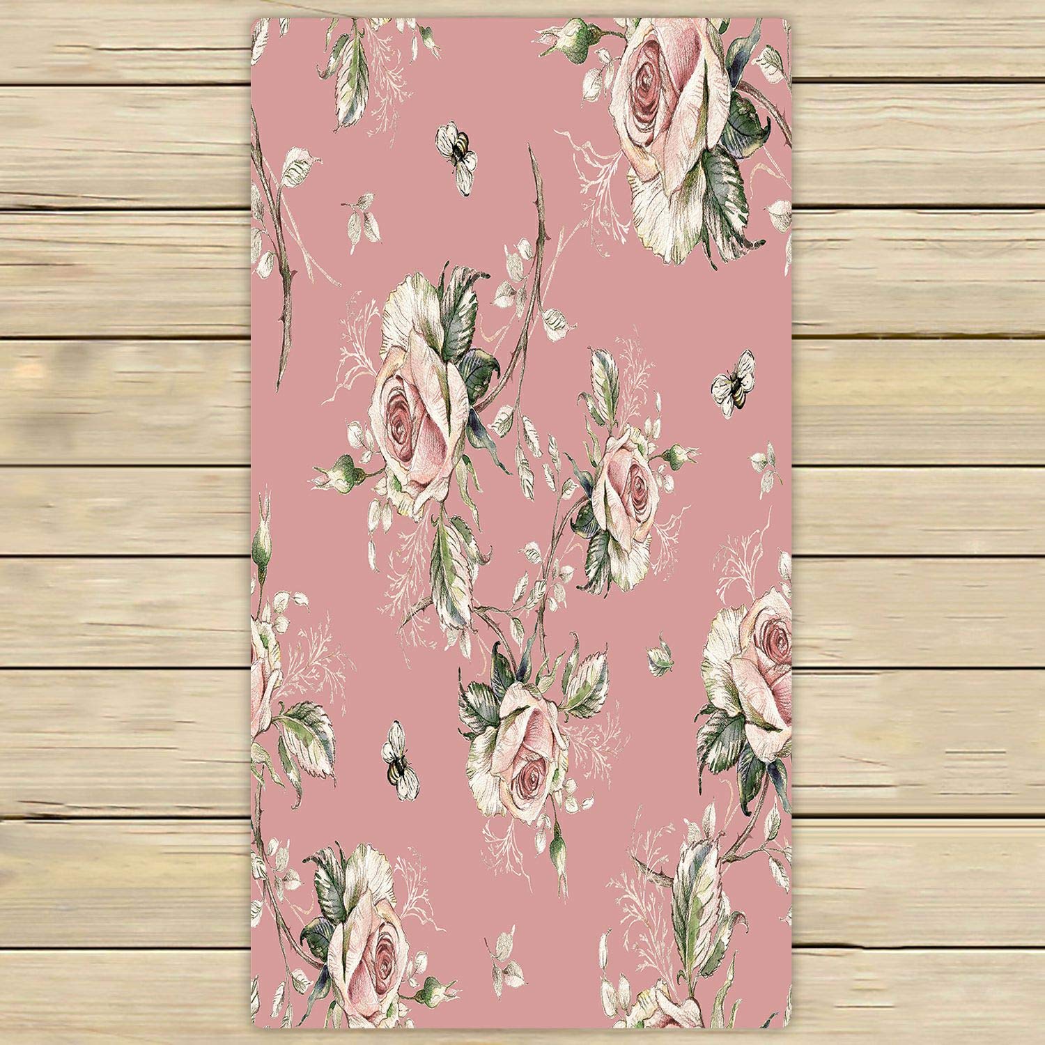 ABPHQTO Rose and Bumble Bee Patterned Towels - 30x56 Inch Soft Absorbent Bath, Beach, Pool, Spa & Travel Towels for Gym, Yoga, Vacation and Home Use