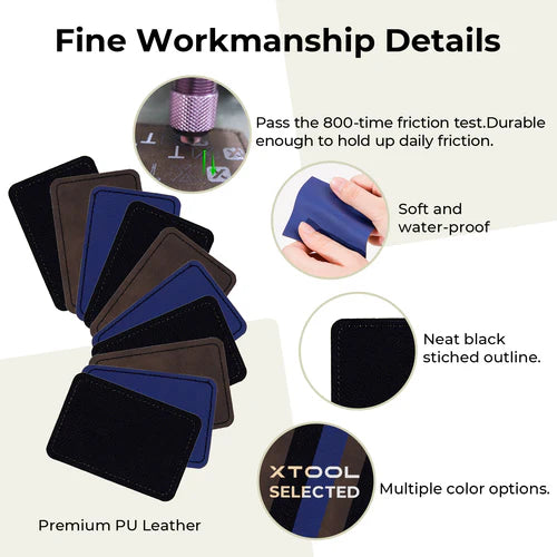 xTool Black to Silver Laserable Leatherette Rectangular Patches (10 Pack) - Perfect for DIY Crafts, Leatherworking, and Custom Apparel Projects