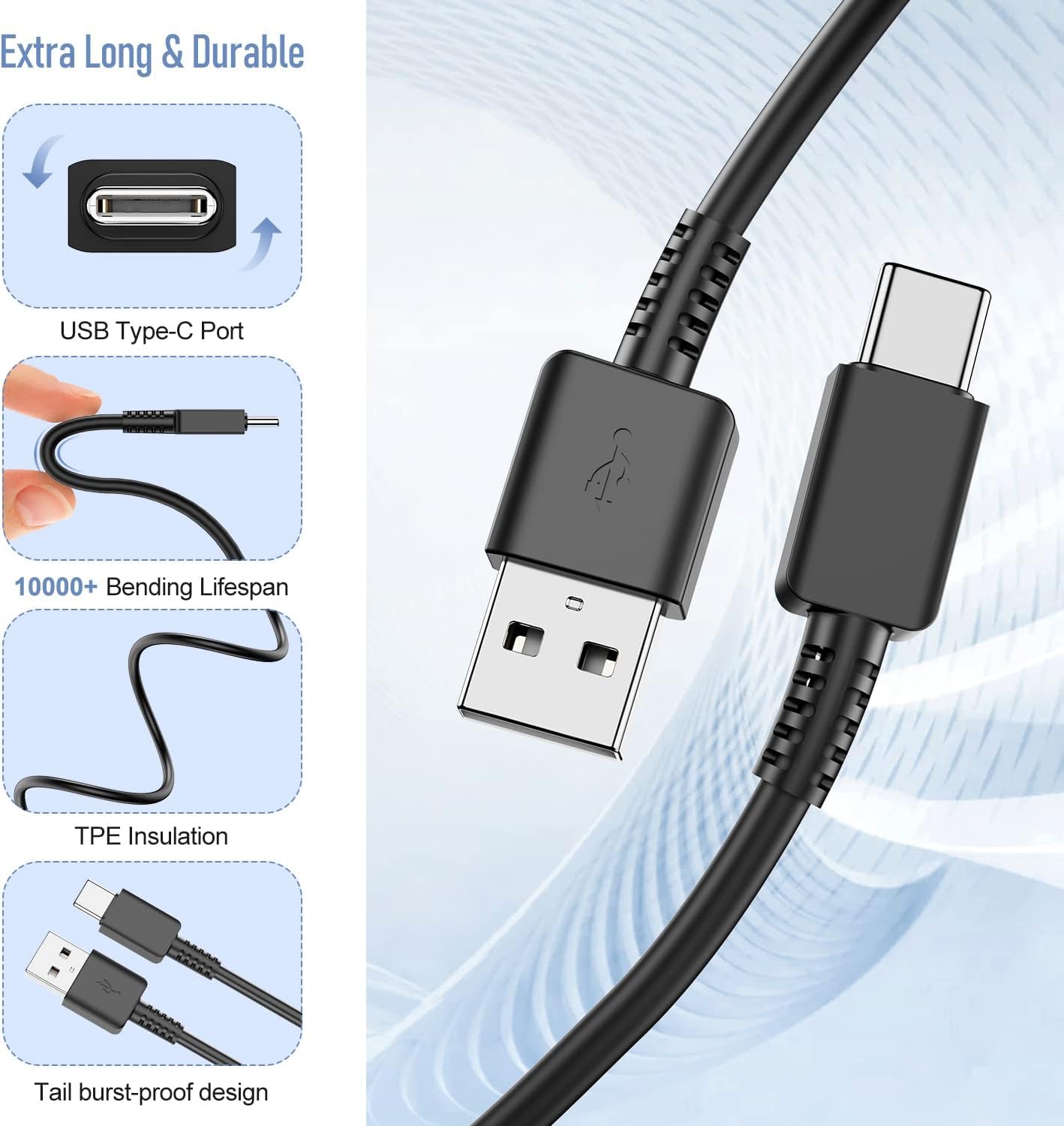 15W USB C Fast Charger with 5FT Cable - Compatible with Samsung Galaxy S8/S9/S10/S20/S21/Note 8/9/10 - Type C Wall Charger Block for Android Phones - Perfect for Home, Office & Travel Charging