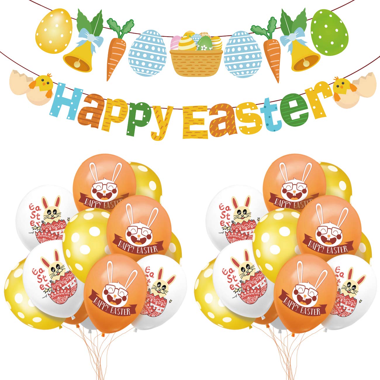 Happy Easter Banner & Bunny Egg Garland - Colorful Easter Party Decorations with Bunny Balloons for Home, Spring Celebrations & Easter Egg Hunt Decor