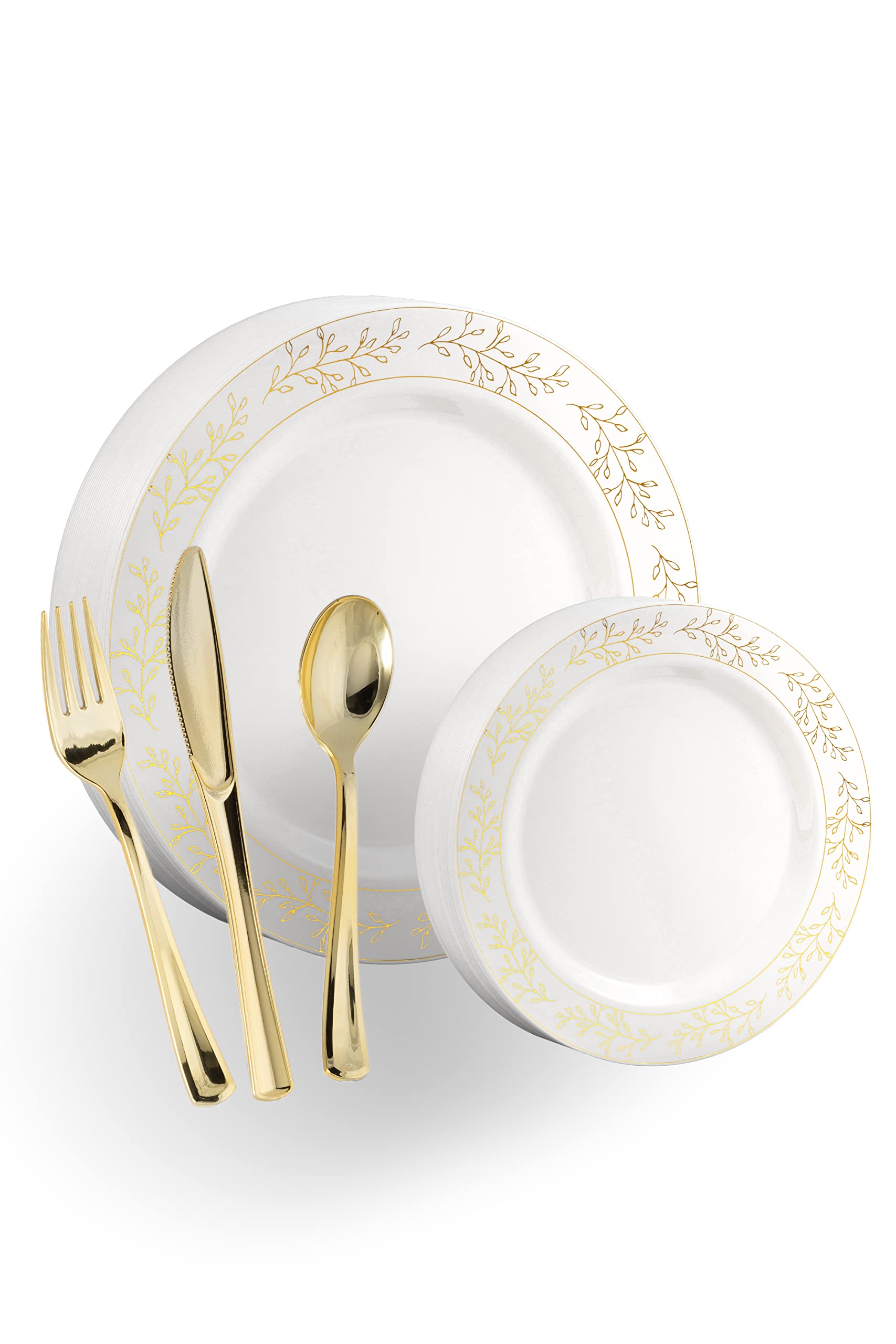 Premium 200-Piece Heavyweight Disposable Plastic Dinnerware Set - 40 Gold Trim Dinner Plates, 40 Gold Dessert Plates, 120 Utensils (Forks, Knives, Spoons) - Elegant Party Supplies for Weddings, Catering & Outdoor Events