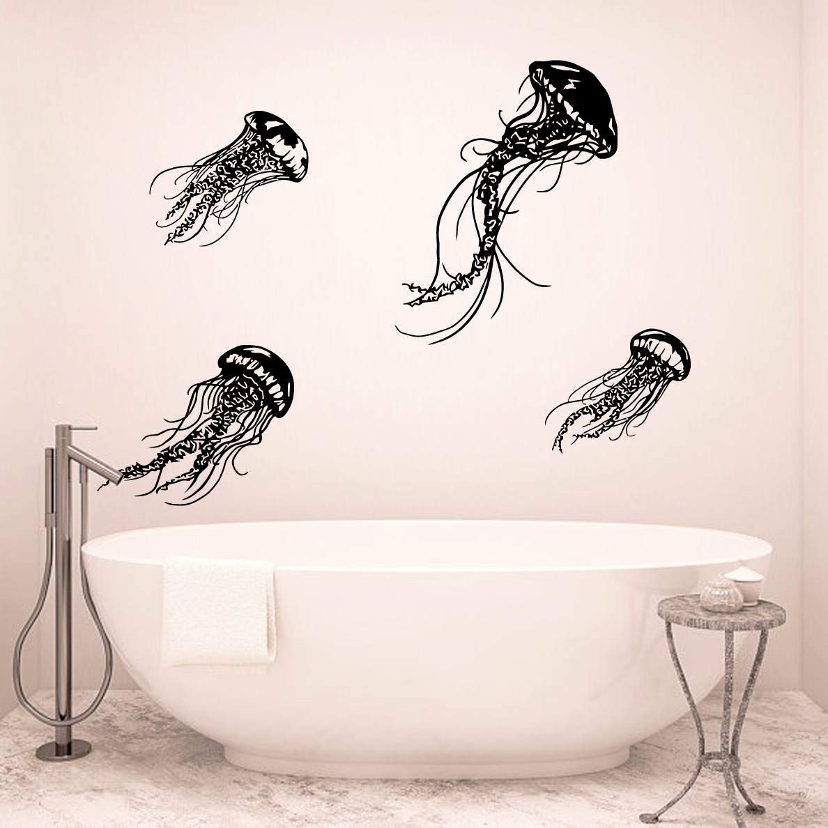 Jellyfish Wall Decals Set of 4 - Bathroom & Beach Decor Stickers