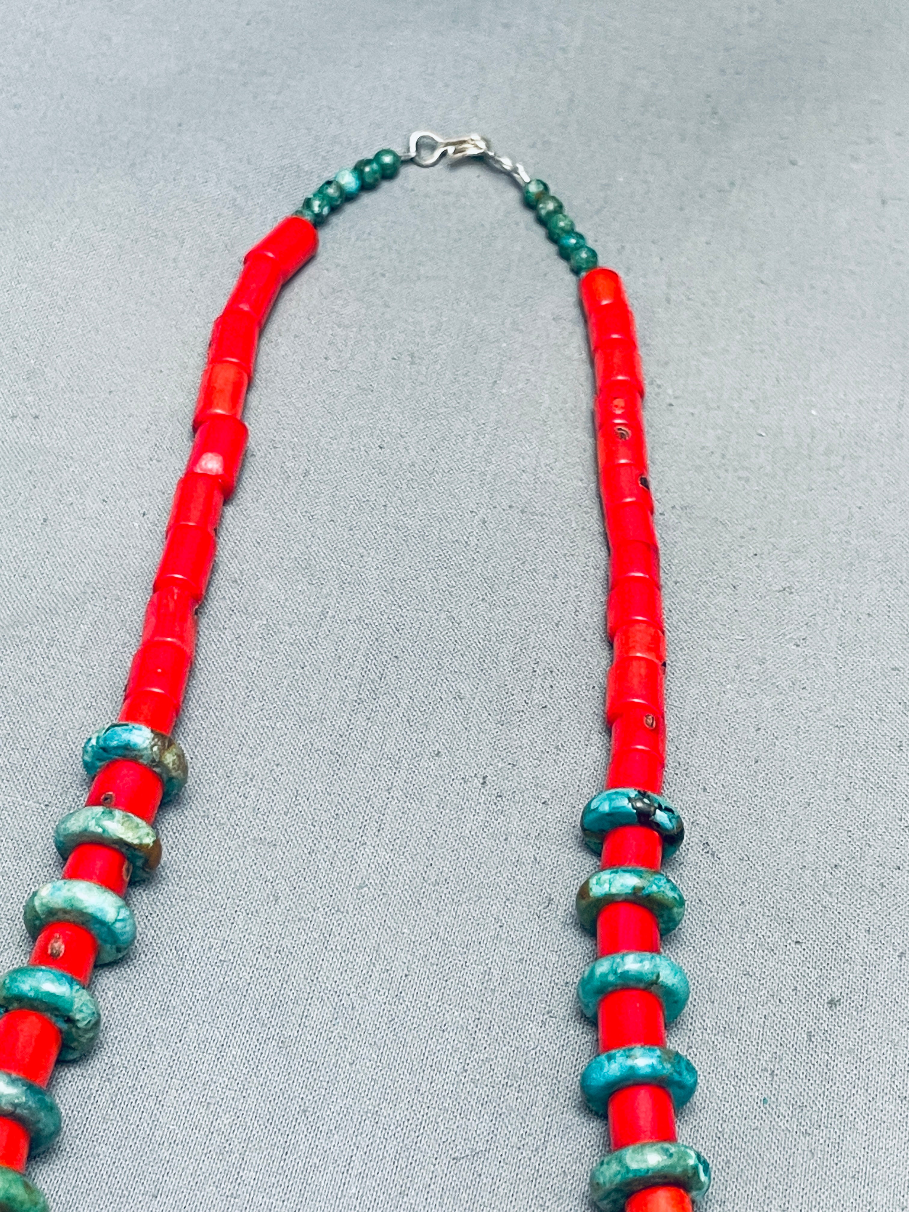 106g Sterling Silver Navajo Turquoise Coral Necklace – Handmade Native American Jewelry for Women, Boho Chic Accessory – Perfect for Festivals, Weddings & Boho Fashion