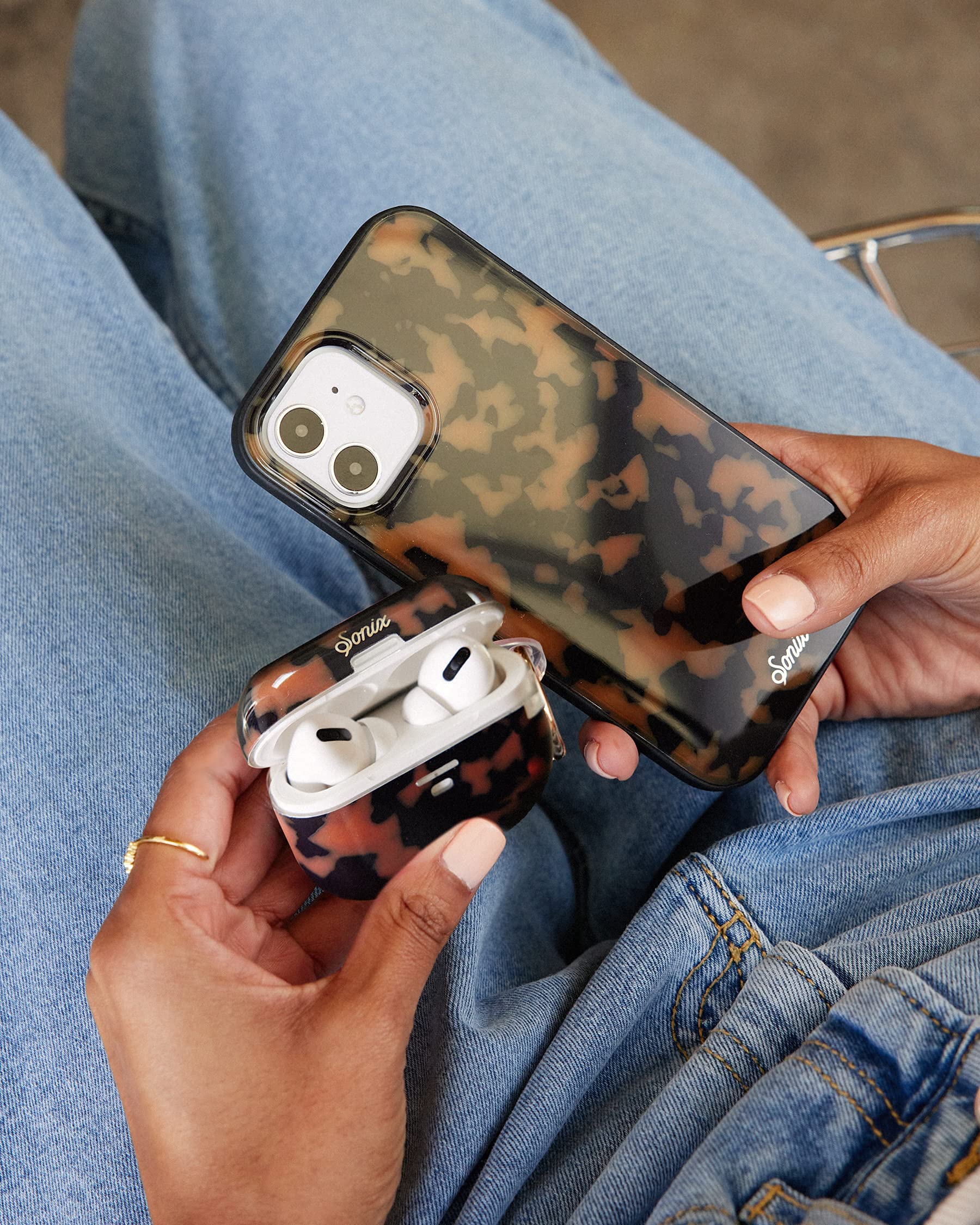 Premium Brown Tortoise Sonix Phone Case for iPhone 12/12 Pro with Matching AirPods Pro Case - Slim Protective Cover for Everyday Use & Travel Accessories