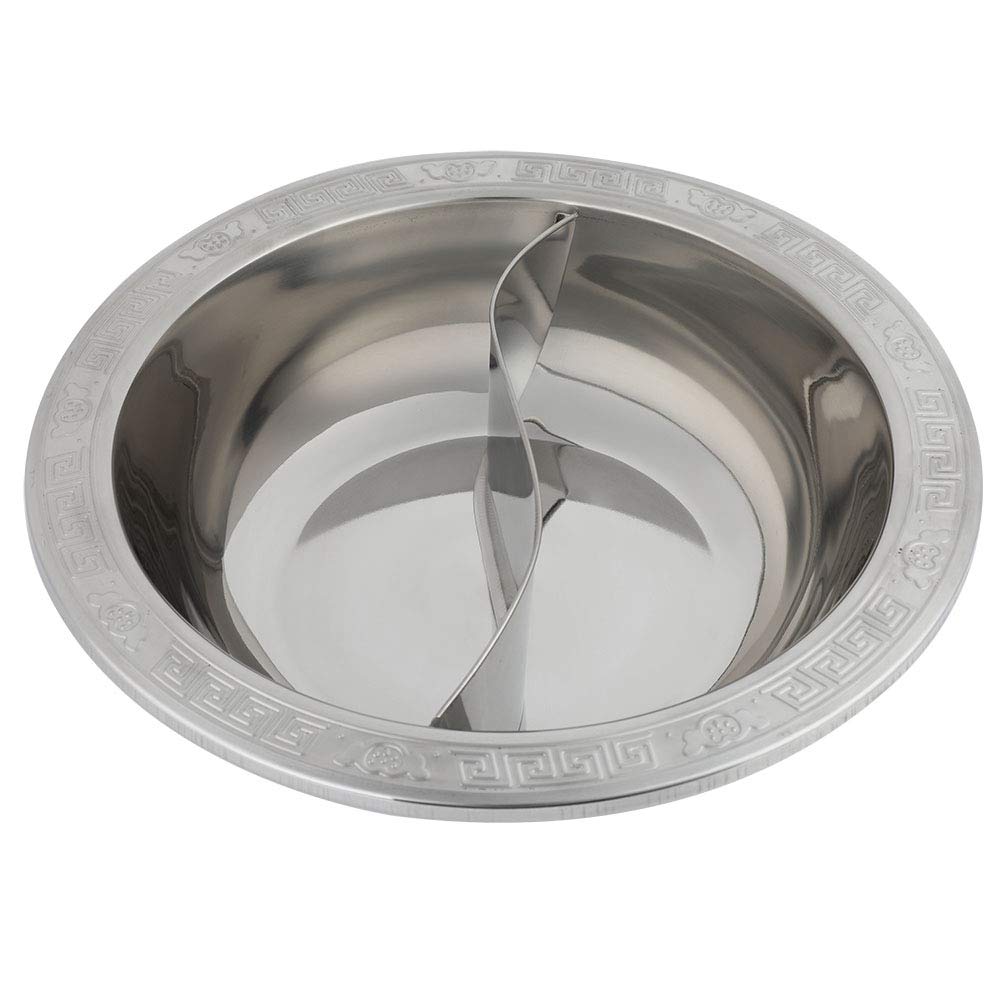 Embossed Thickened Chinese Round Lace Hot Pot - Clear Soup Pot with Grid & Dual Compartment for Induction Cooker | Perfect for Family Gatherings & Asian Cooking