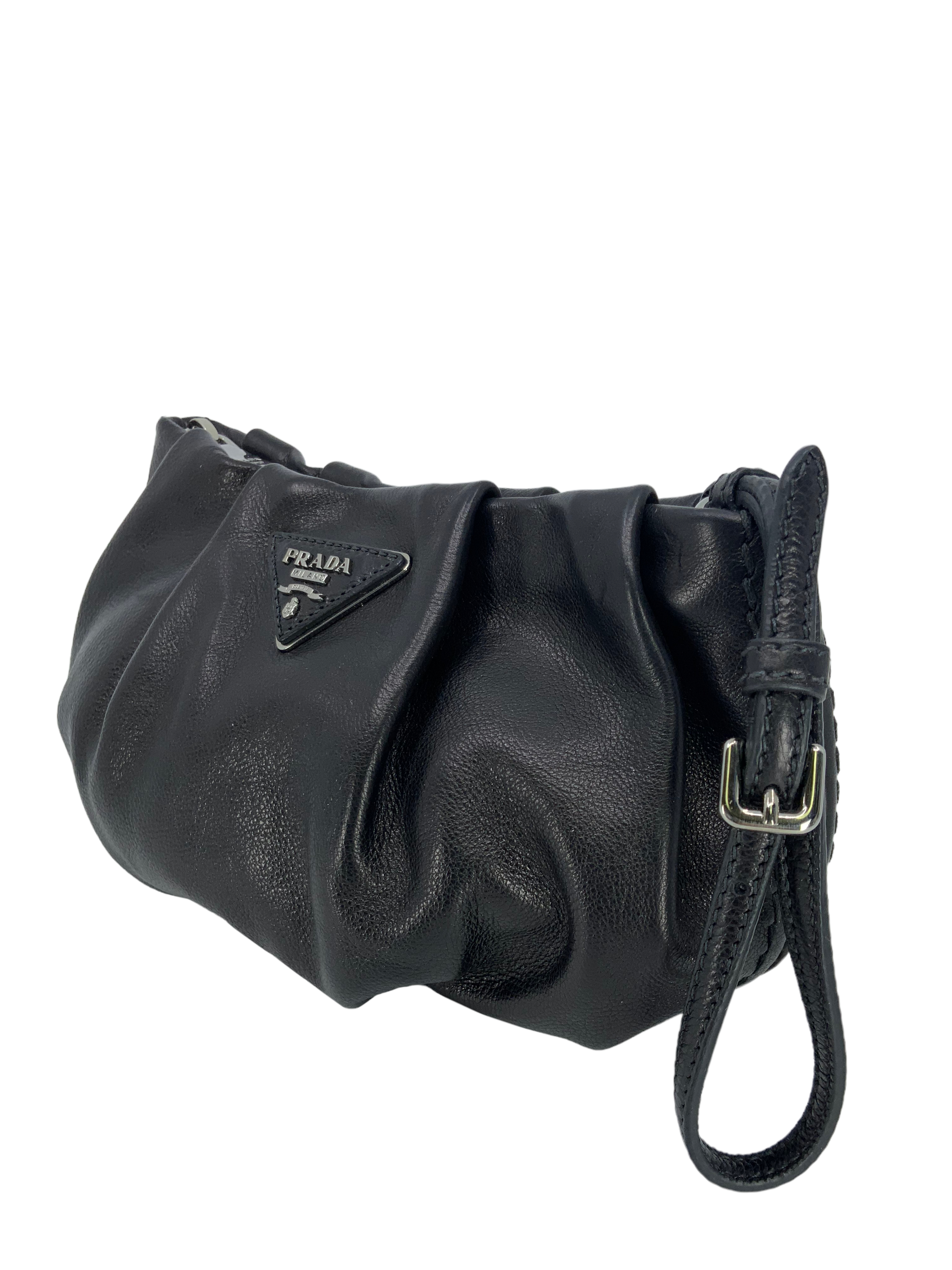 Prada Zip Top Pleated Leather Wristlet - Luxury Designer Handbag for Women | Perfect for Parties, Weddings & Evening Events