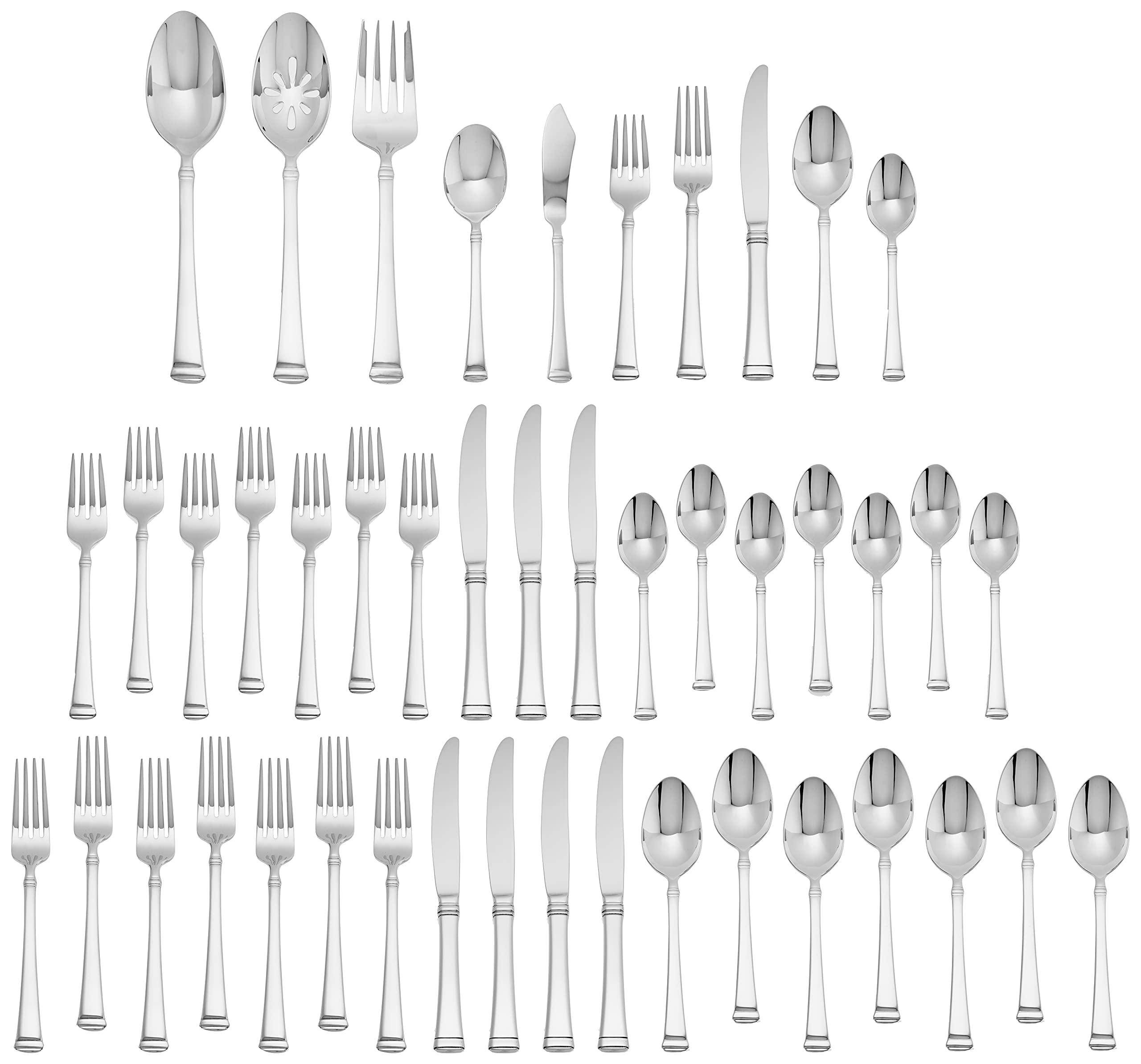 Premium Mikasa Harmony 45-Piece Silverware Set - 18/10 Stainless Steel Cutlery for 8 with 5-Piece Serving Utensils - Elegant Flatware for Dinner Parties, Weddings & Everyday Dining
