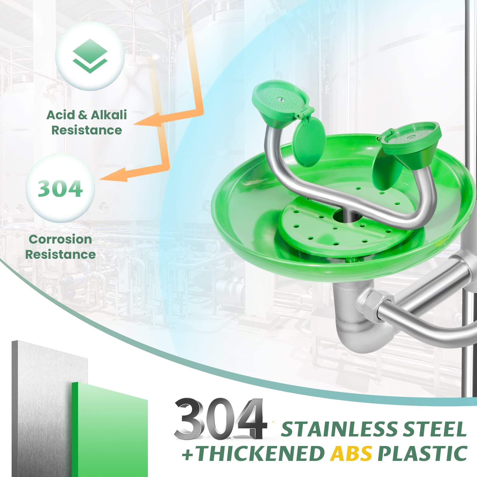 Huanyu 304 Stainless Steel Emergency Shower and Eyewash Station - ANSI Compliant Safety Shower Kit with Sign for Hospital, Factory & Lab Use - First Aid Equipment for Chemical Splash Protection