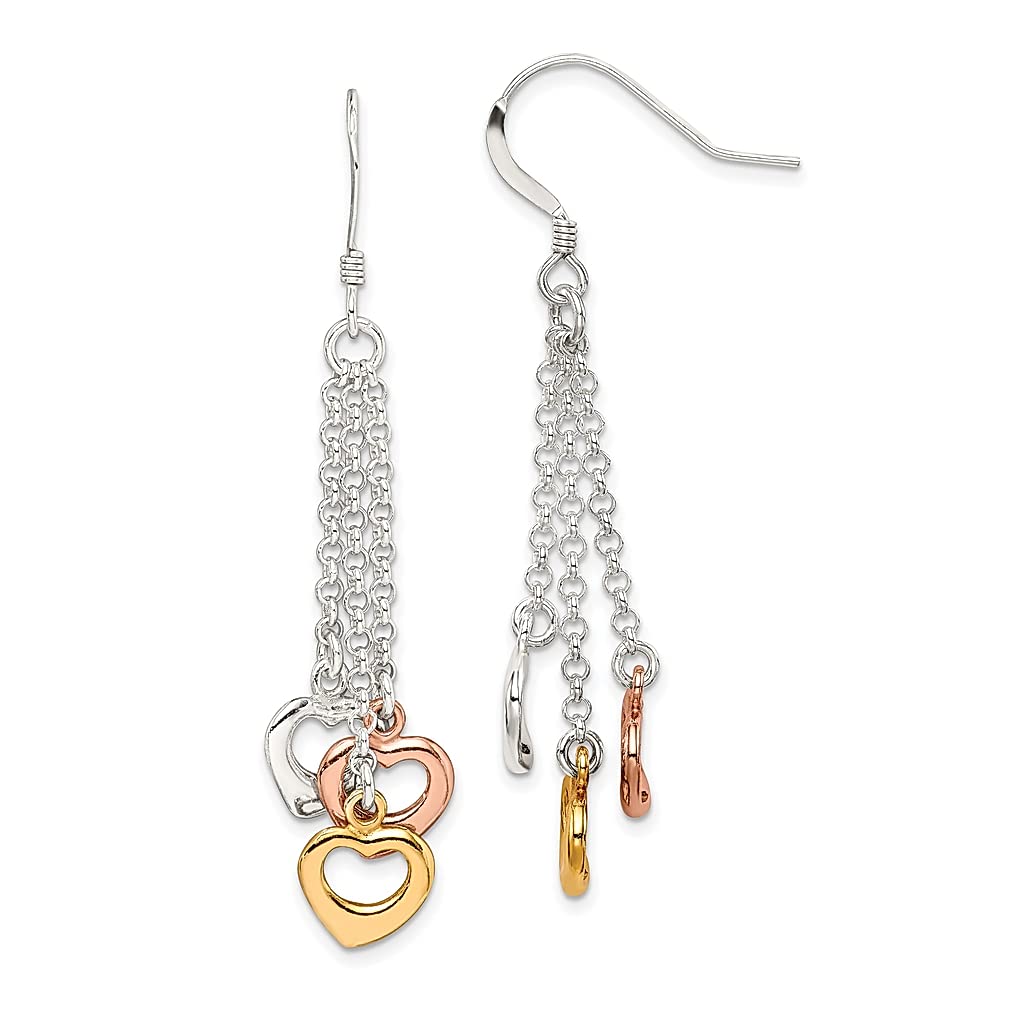 925 Sterling Silver Three-Tone Heart Drop Dangle Chandelier Earrings for Women - Elegant Love Jewelry Gift for Her - Perfect for Date Nights, Anniversaries & Special Occasions