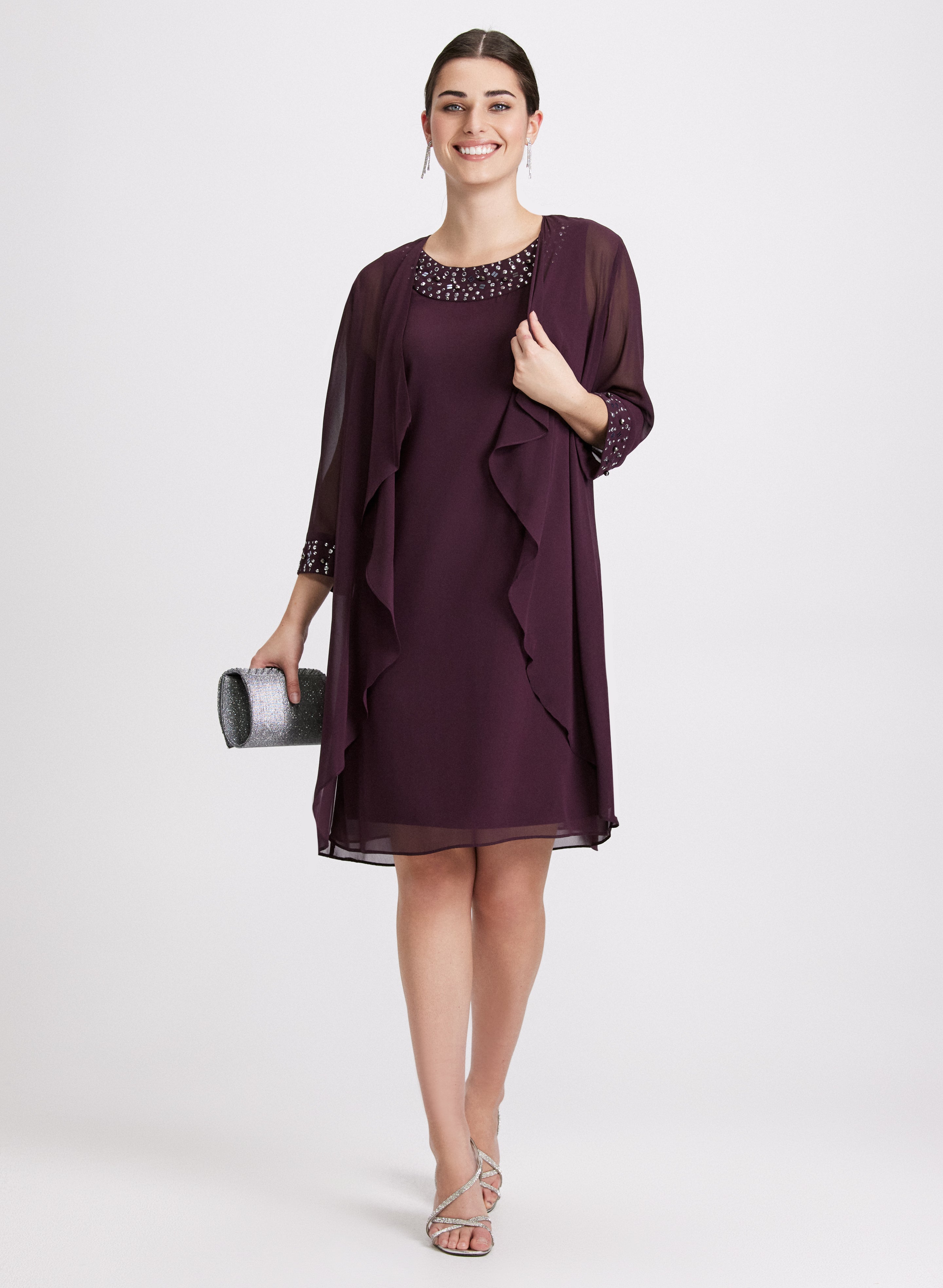 Elegant Chiffon Dress with Matching Jacket - Women's Flowy Summer Outfit for Parties, Weddings & Special Occasions