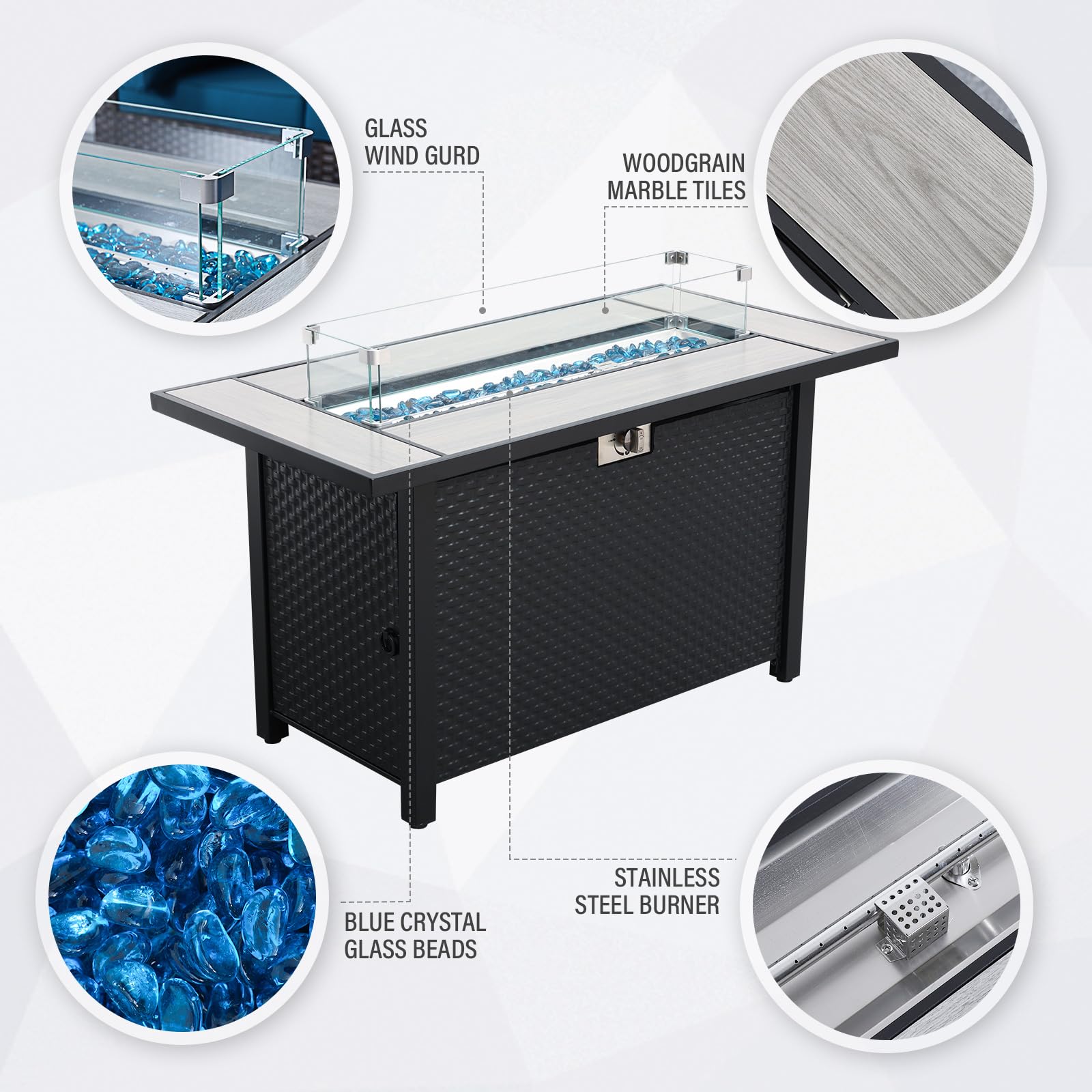 **45-Inch Outdoor Fire Pit Table with 7-Piece Patio Furniture Set - 60,000 BTU Propane Fire Pit, Peacock Blue - Includes No-Slip Cushions & Waterproof Covers - Perfect for Backyard, Garden, and Poolside Gatherings**
