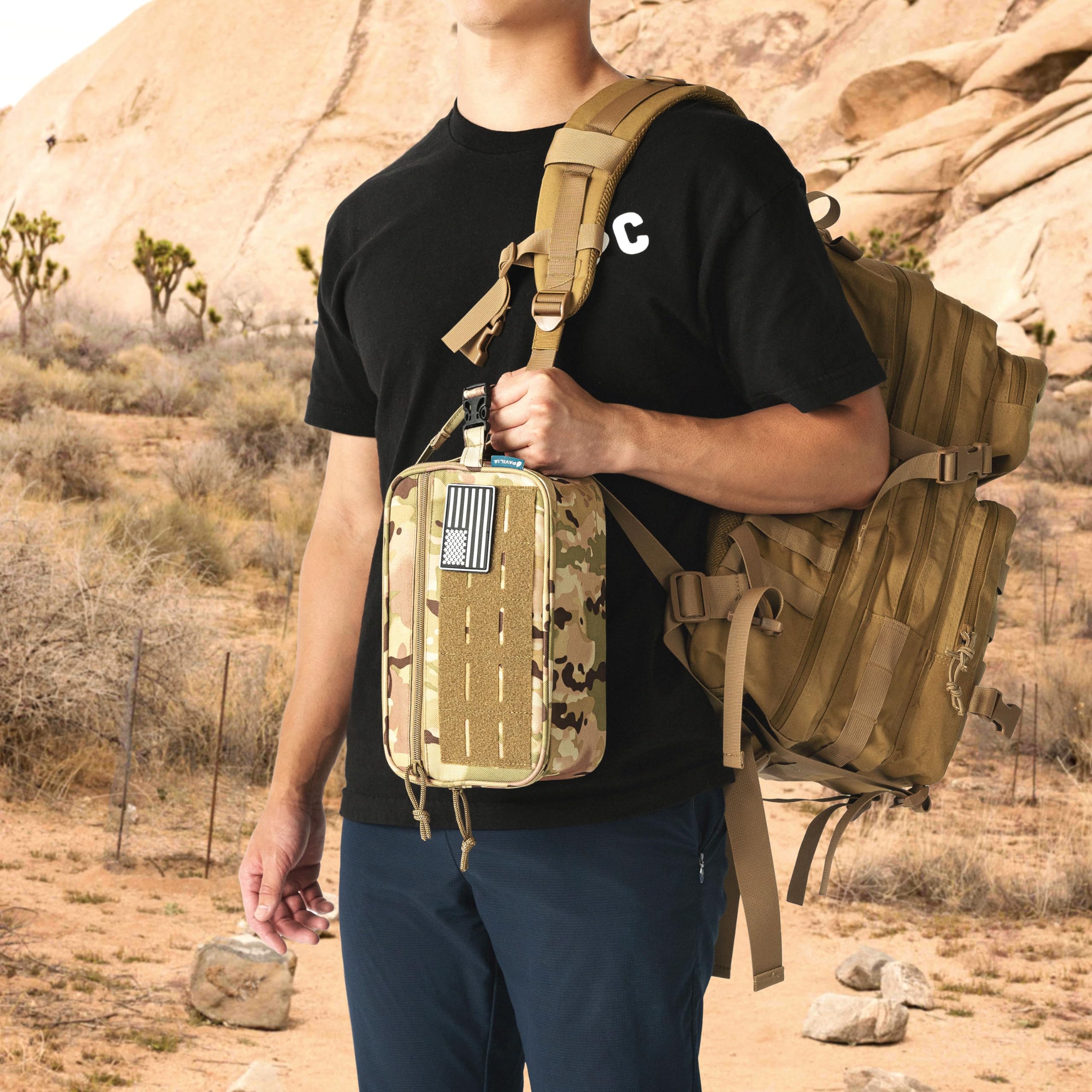 Pavilia Tactical Toiletry Bag for Men - Waterproof Military Dopp Kit with Molle Pouch | Travel Shaving Grooming Essentials Organizer | Compact Bathroom Shower Toiletries Case (Camo) - Perfect for Camping, Gym & Business Trips