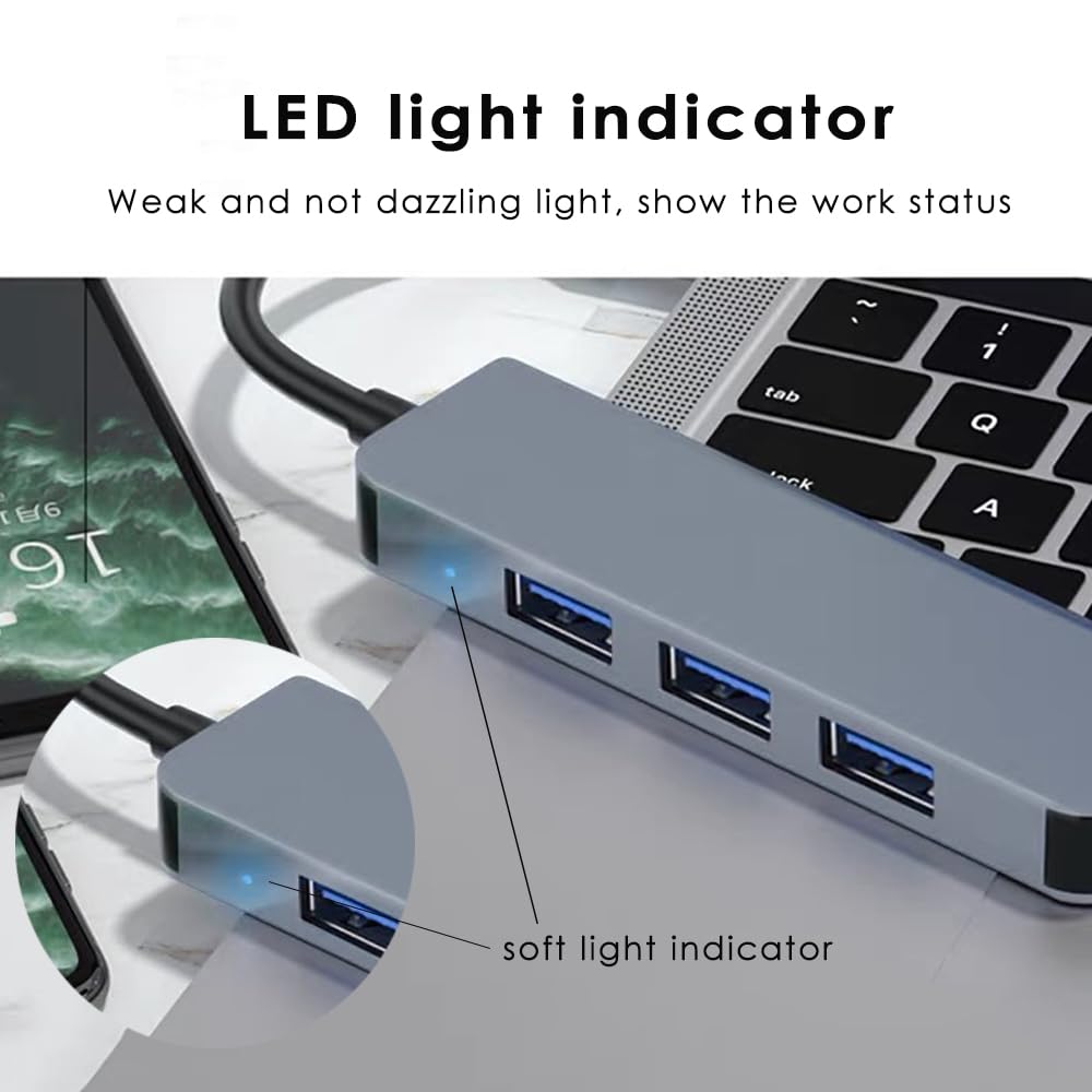 PONICOR 4-in-1 USB C Hub with 3 USB 3.0 Ports & 1 USB 2.0 Port - USB C to USB A Adapter for MacBook Pro, iPad Pro, Dell, HP Laptops & PCs - Perfect for Office Work, Travel & Home Use