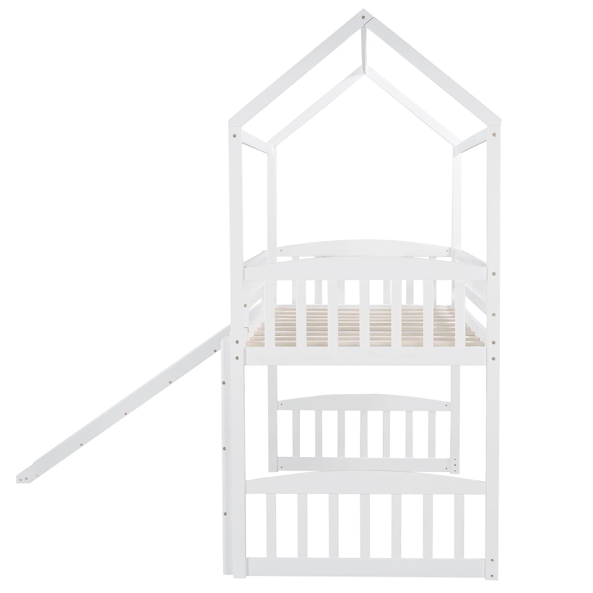 Danxee Twin Loft Bed with Slide - Sturdy Wooden Kids Loft Bed with Safety Guard Rail & Ladder for Boys and Girls - No Box Spring Required - Easy Assembly (White) - Perfect for Small Bedrooms, Playrooms & Dorm Rooms