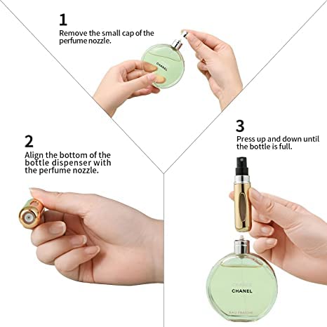 MANVI 5ml Refillable Travel Perfume Bottle Set (2 Pack) - Leakproof Metal Mini Perfume Atomizer Spray for Women & Men - Perfect for Airplane Carry-on, Gym Bag & Purse Essentials