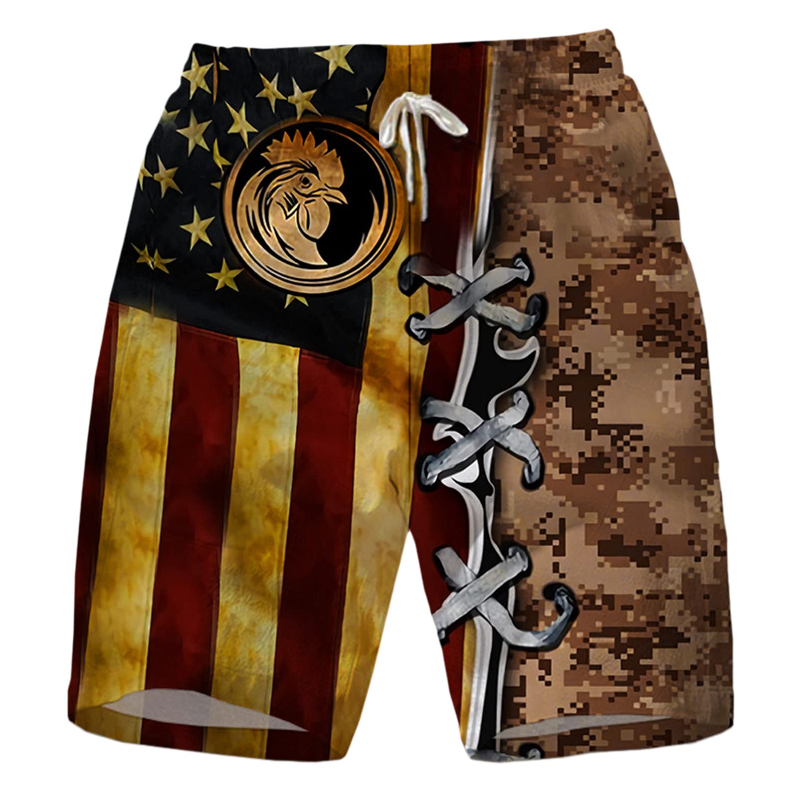 Men's Quick-Dry Summer Shorts with Elastic Waist - Patriotic Digital Print Independence Day Shorts for Outdoor Activities & Casual Wear