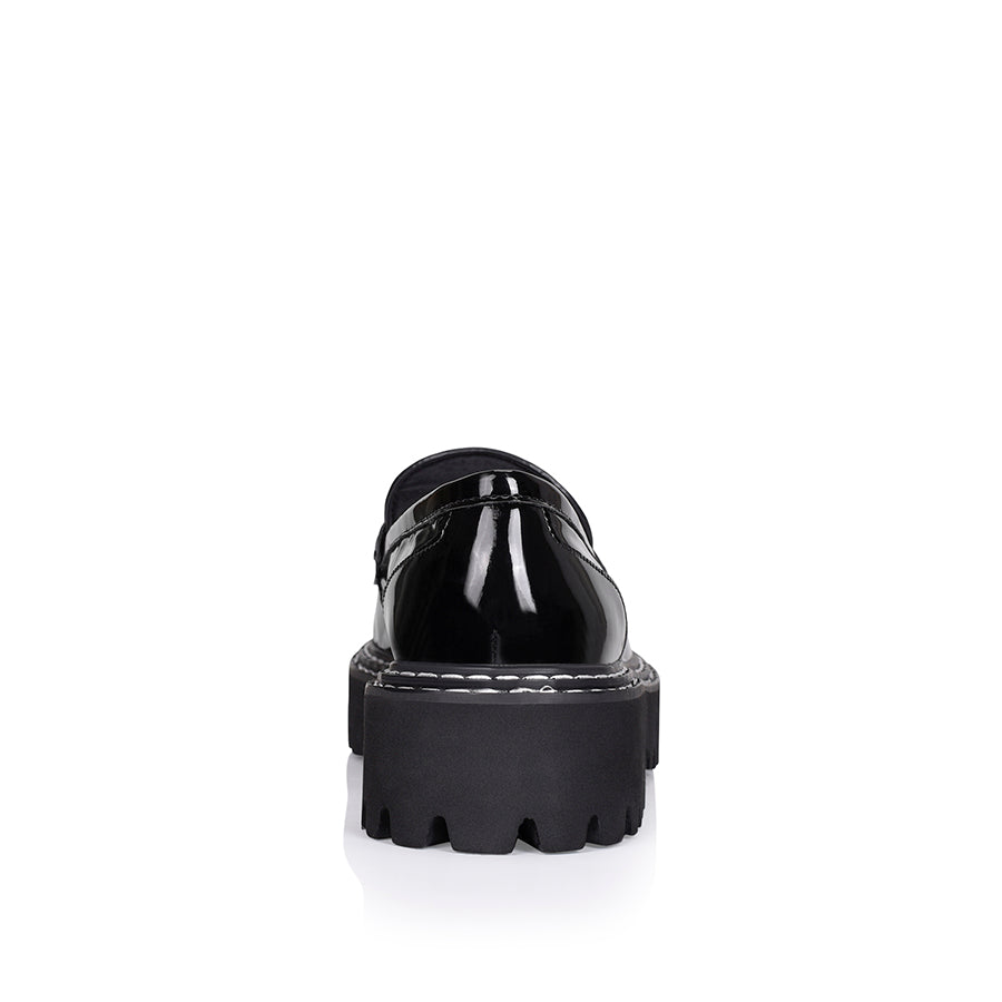Stylish Neo Chunky Loafers in Black Patent Leather - Comfortable Slip-On Shoes for Women | Perfect for Office, Casual Wear & Everyday Outfits