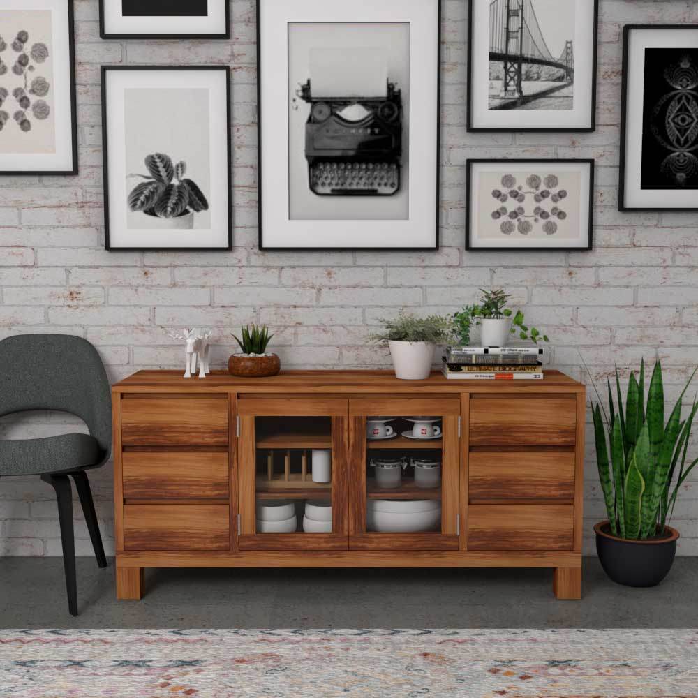 Levette Solid Teak Wood Buffet Hutch - Stylish Storage Cabinet for Dining Room, Kitchen, or Living Room - Perfect for Organizing Dishes, Glassware & Home Decor