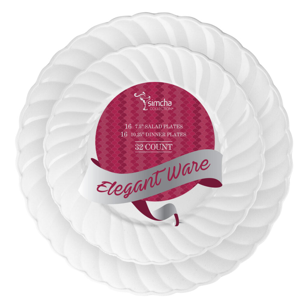 32-Piece White Round Plastic Dinnerware Set - Elegant Dinner Plates, Bowls & Cups for 16 Guests - Perfect for Parties, Picnics, and Outdoor Dining