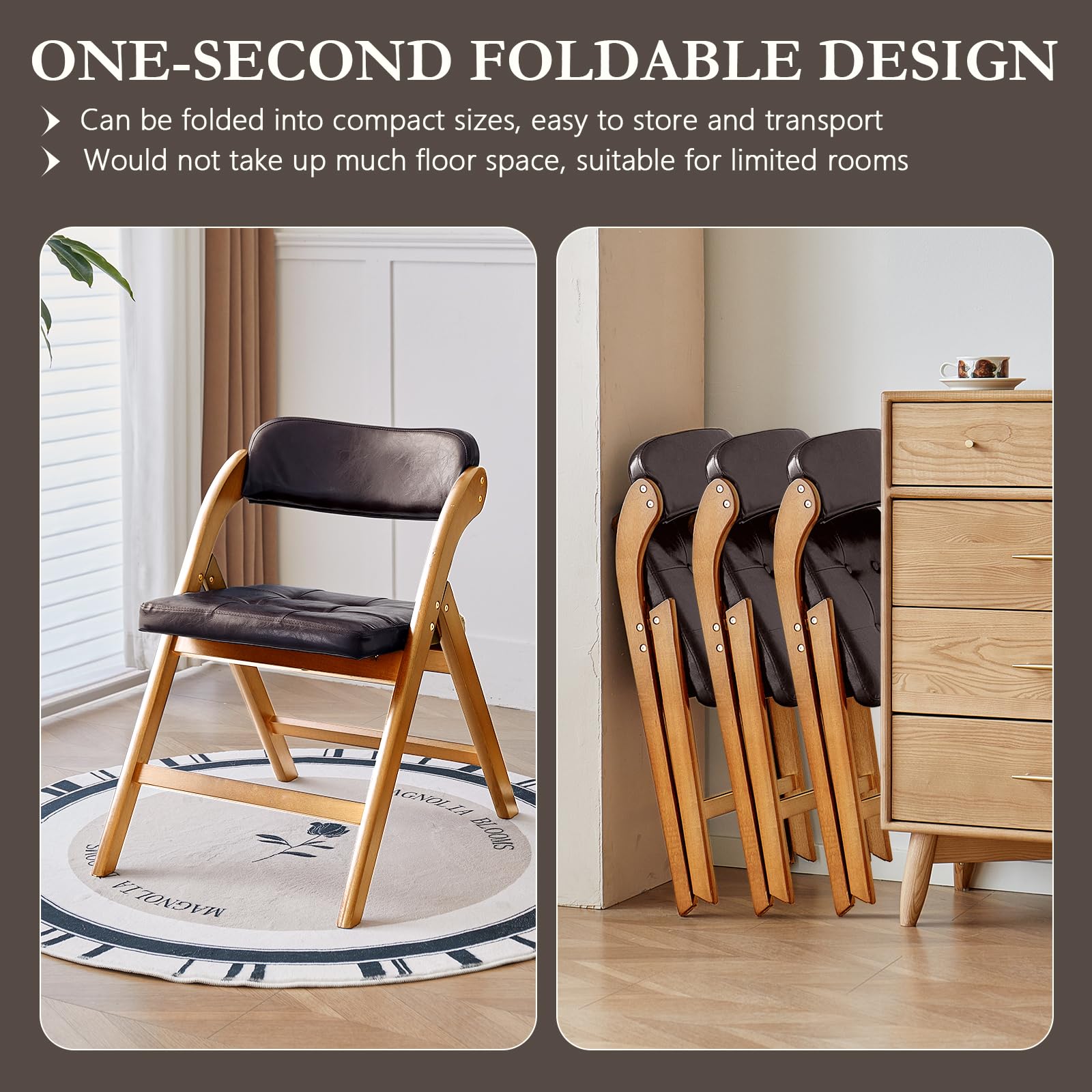 Comfortable Wooden Folding Chairs Set of 2 with Padded Seats - 31