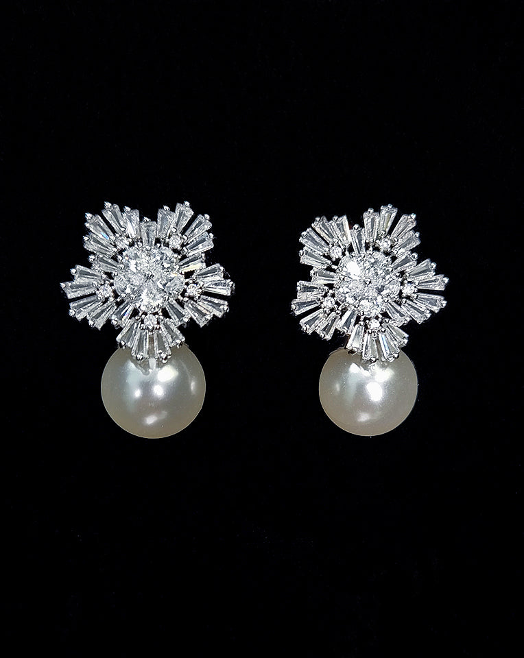 Art Deco Crystal Star Stud Bridal Earrings with Pearl Accent - Steph Earring by Kezani | Perfect for Weddings, Prom & Special Occasions