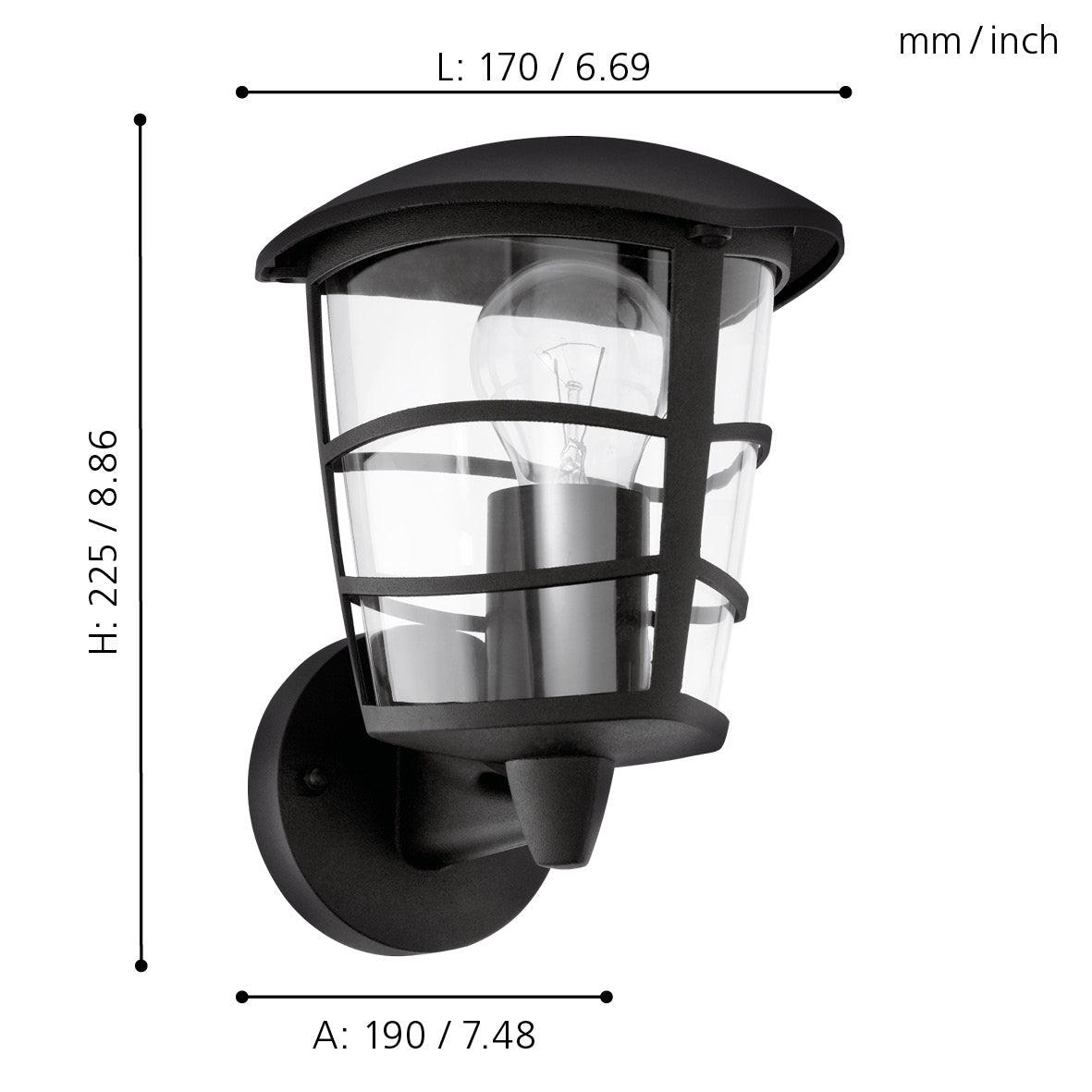Eglo Aloria Black IP44 Waterproof Outdoor Wall Light - Modern Upright Lantern for Porch, Garden, Patio & Exterior Home Lighting