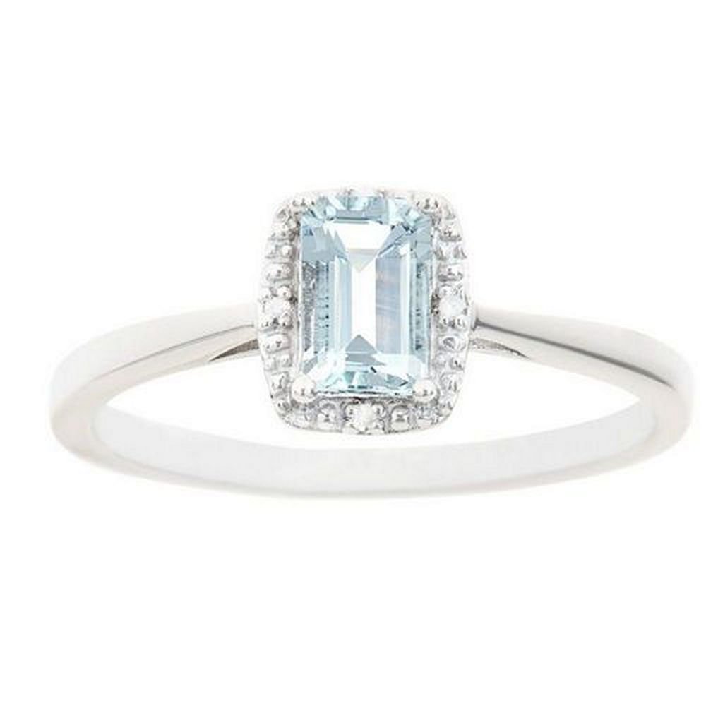 0.51 Carat Emerald Cut Aquamarine & Diamond Halo Engagement Ring - 6mm x 4mm Size - Elegant Wedding Band, Anniversary Gift for Her, Perfect for Proposals & Special Occasions