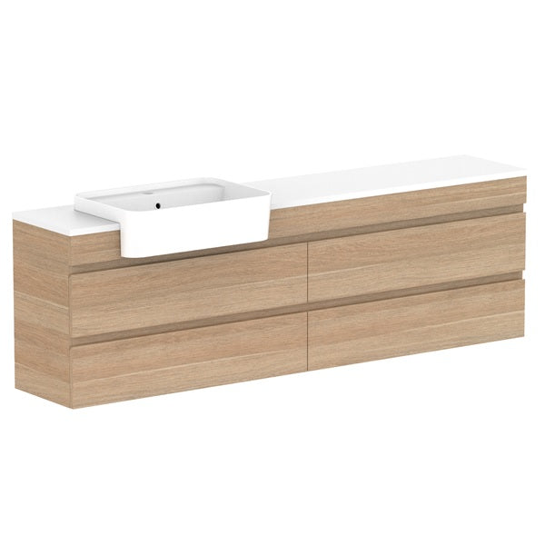 ADP Glacier Pro Semi-Recessed All-Drawer Twin Vanity with Solid Surface Top - Modern Bathroom Sink Cabinet for Master Bath & Guest Room Remodel
