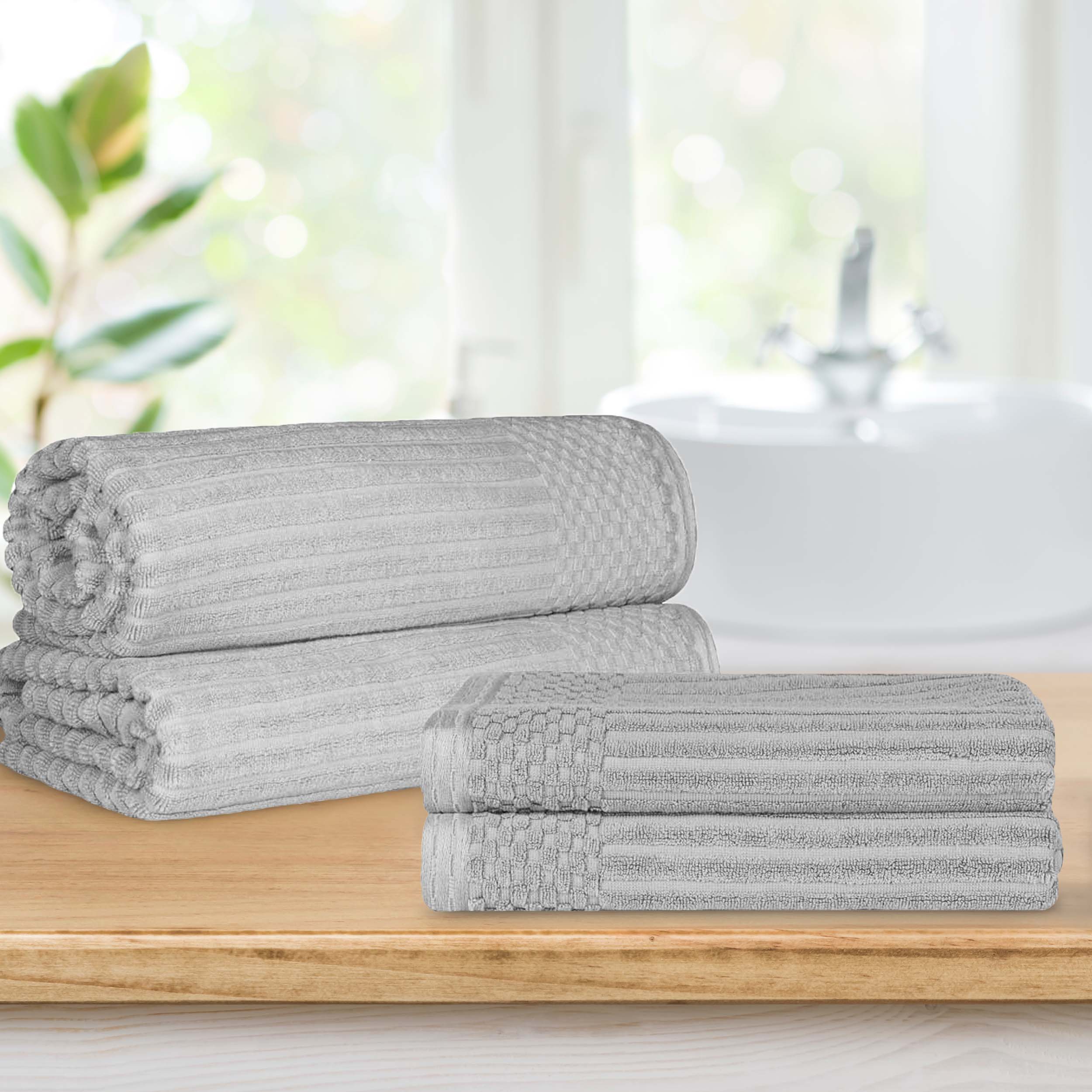 Premium Soho Ribbed Textured Cotton Bath Towel Set - Ultra Absorbent & Quick Dry - Luxury Spa & Bathroom Towels for Hotel, Home, Gym Use