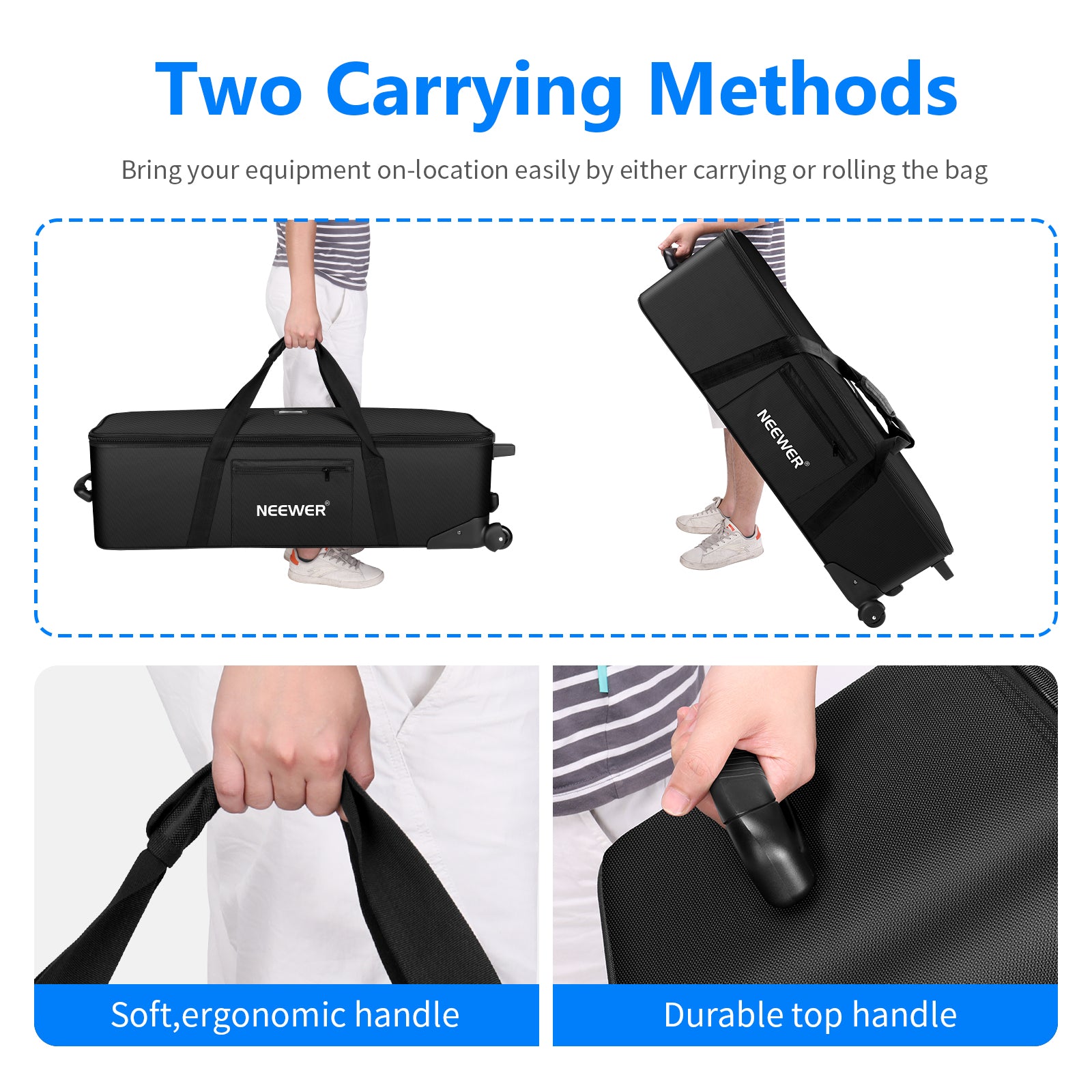 NEEWER 40.1x11.8x11.8 Inch Heavy Duty Rolling Studio Equipment Bag with Wheels - Perfect for Camera Gear, Lighting Equipment & Audio Transport