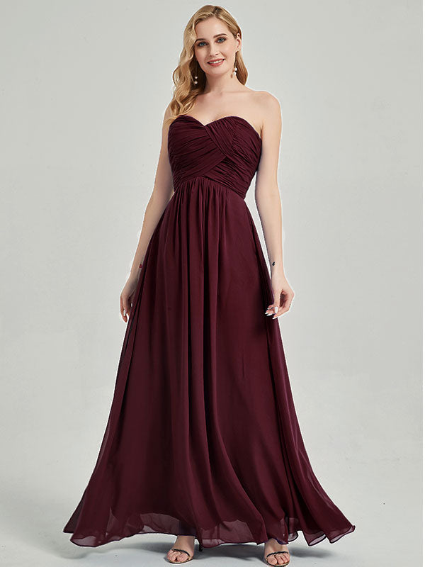 Elegant Strapless Chiffon Maternity Bridesmaid Dress - Cabernet Sweetheart Neckline for Weddings, Baby Showers & Special Occasions