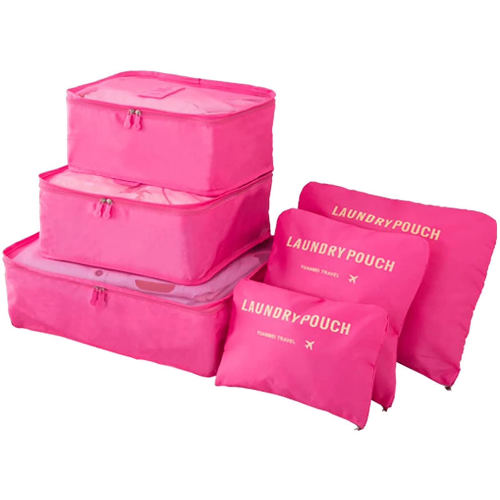 HUABUFV 6-Piece Travel Packing Cubes Set - Luggage Organizers with Laundry Bag, Shoe Bag & Toiletry Bag (Dots Pattern) - Perfect for Vacation, Business Trips & Weekend Getaways