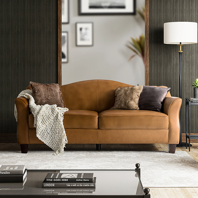 Hugo Traditional Style Curved Genuine Leather Sofa - Elegant Living Room Furniture for Home, Office & Lounge Decor