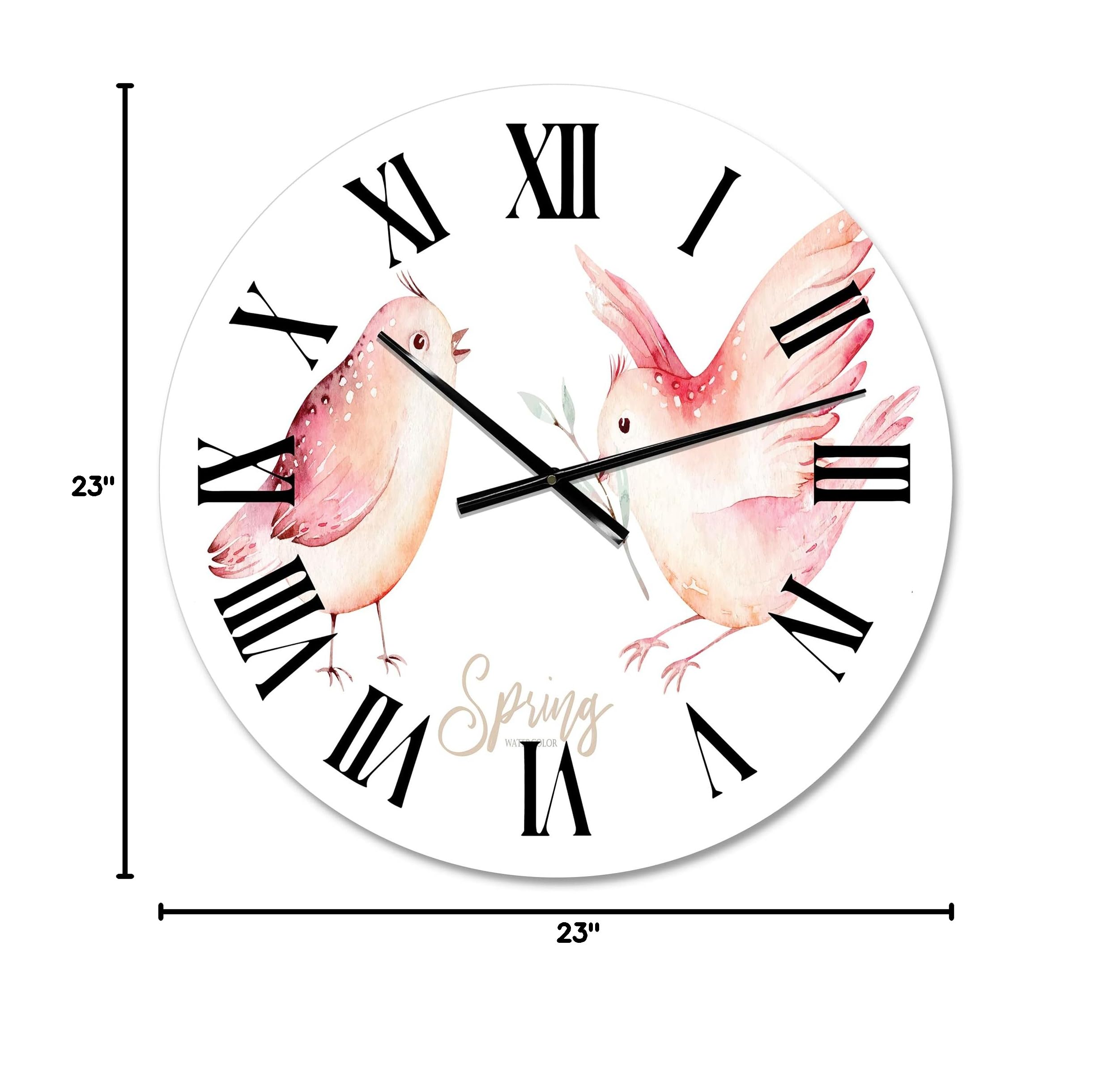 DesignQ Traditional Wall Clock - Spring Bird on Blooming Branch with Green Leaves - Large Decorative Clock for Living Room, Bedroom & Office - Perfect Home Decor & Gift Idea