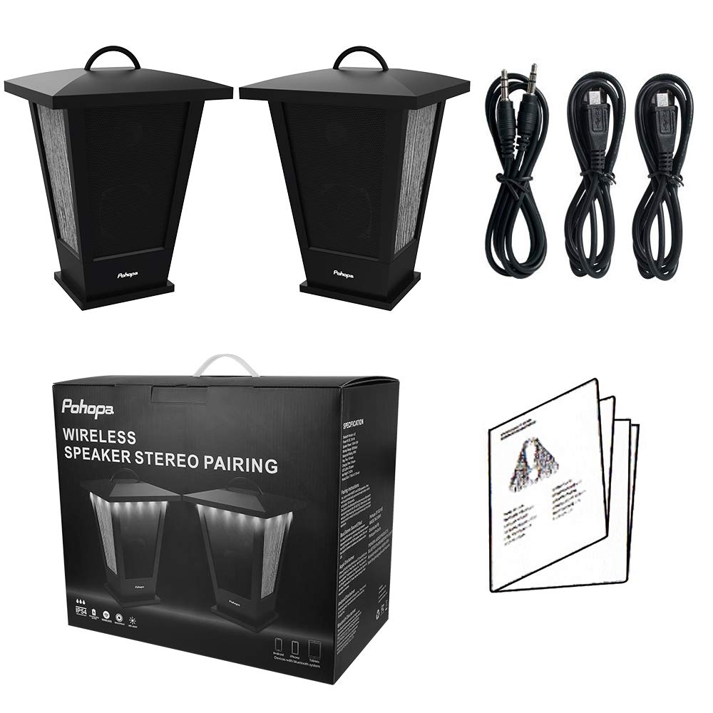 Pohopa EF B210G 2-Pack Wireless Bluetooth Speakers - 20W Stereo Sound, Dual Pairing, 20 LED Lights, Rich Bass - Indoor/Outdoor Use for Parties, Camping, Backyard & Poolside (Black)
