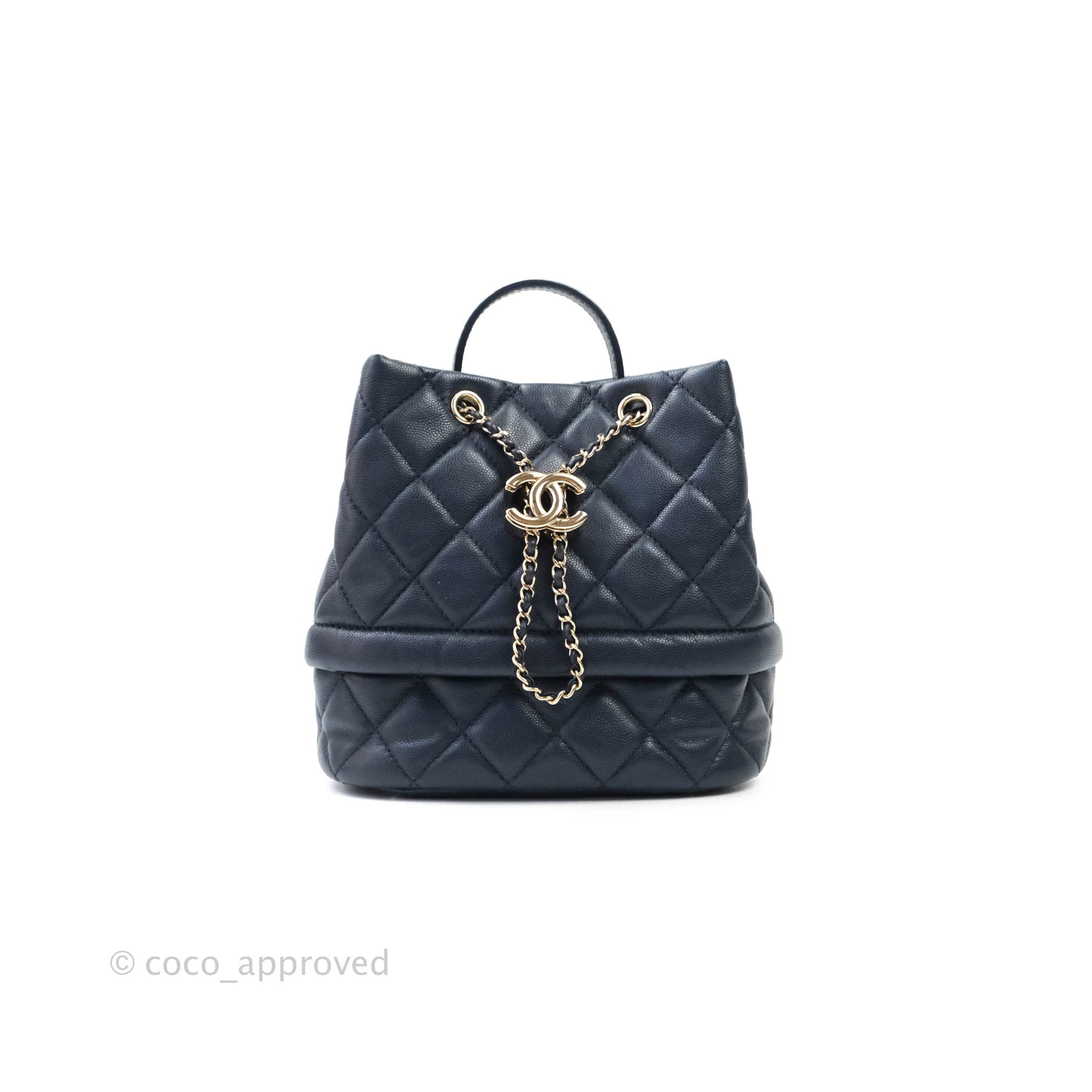 Chanel Caviar Quilted Rolled Up Bucket Drawstring Bag Navy Gold Hardware - Luxury Designer Handbag for Women, Perfect for Everyday Use, Travel & Special Occasions