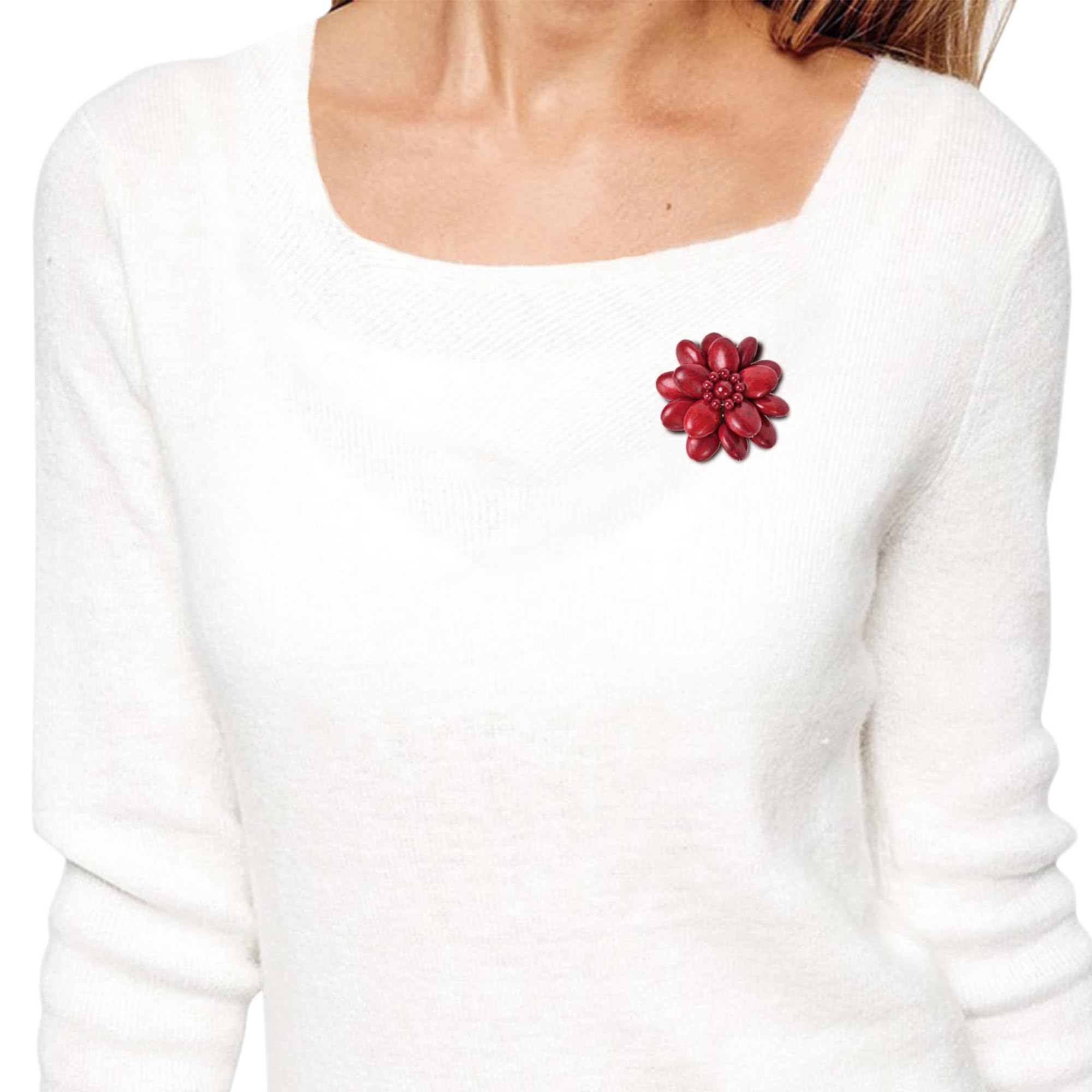 Unique Stylish Red Lotus Reconstructed Coral Stone Floral Brooch Pin for Women | Fashion Jewelry Accessory | Perfect for Weddings, Parties & Special Occasions