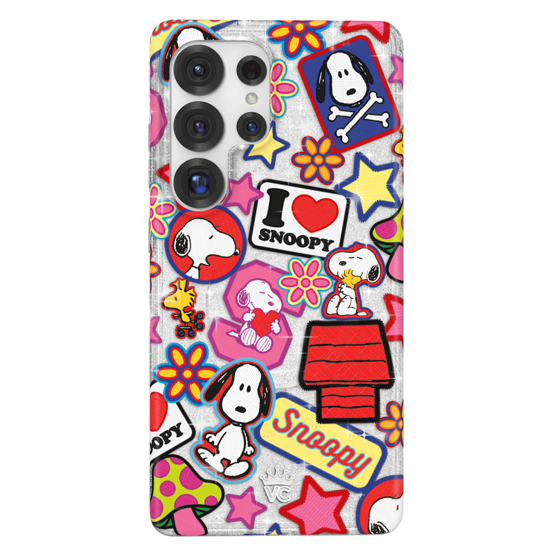 Snoopy Glitter Patchwork Phone Case for Samsung Galaxy - Cute Cartoon Protective Cover for Daily Use & Gift Giving