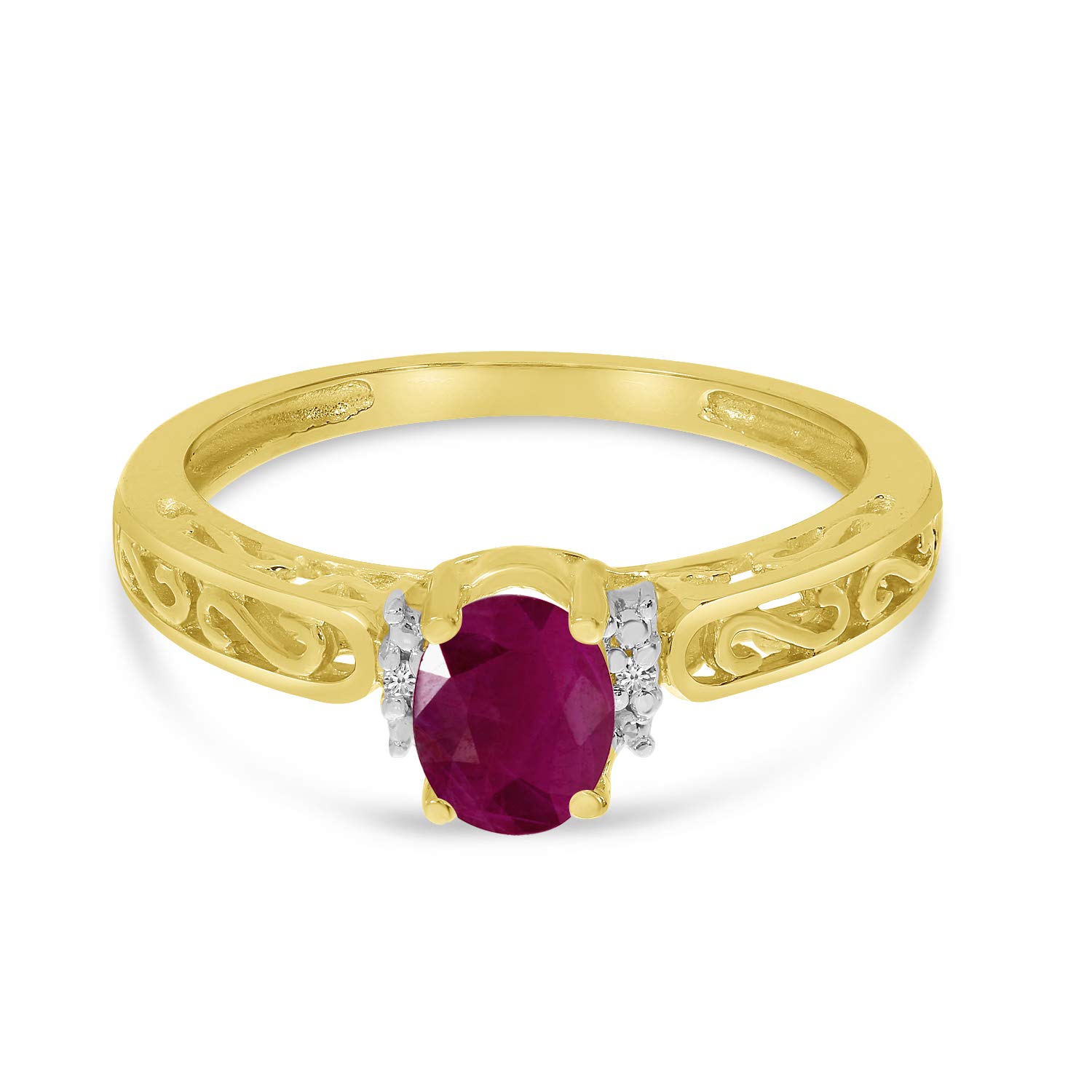 10K Yellow Gold Oval Ruby and Diamond Ring for Women - Elegant Vintage Style Engagement & Wedding Band - Perfect for Anniversaries, Proposals, and Special Occasions