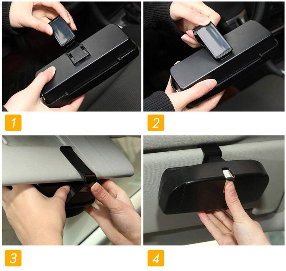 Car Sunglasses Holder & Organizer - Black Eyeglasses Case for Sun Visor, Double Card & Ticket Clip Storage | Perfect for Road Trips, Commuting & Keeping Essentials Handy While Driving